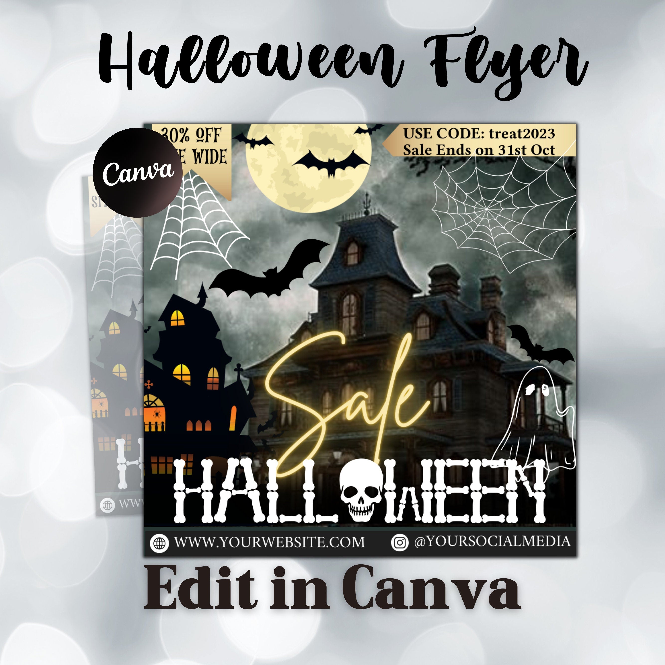 Halloween Flyer, Social Media Flyer, Editable Halloween Party Invitation, DIY Canva Template, Halloween Party Flyer Canva