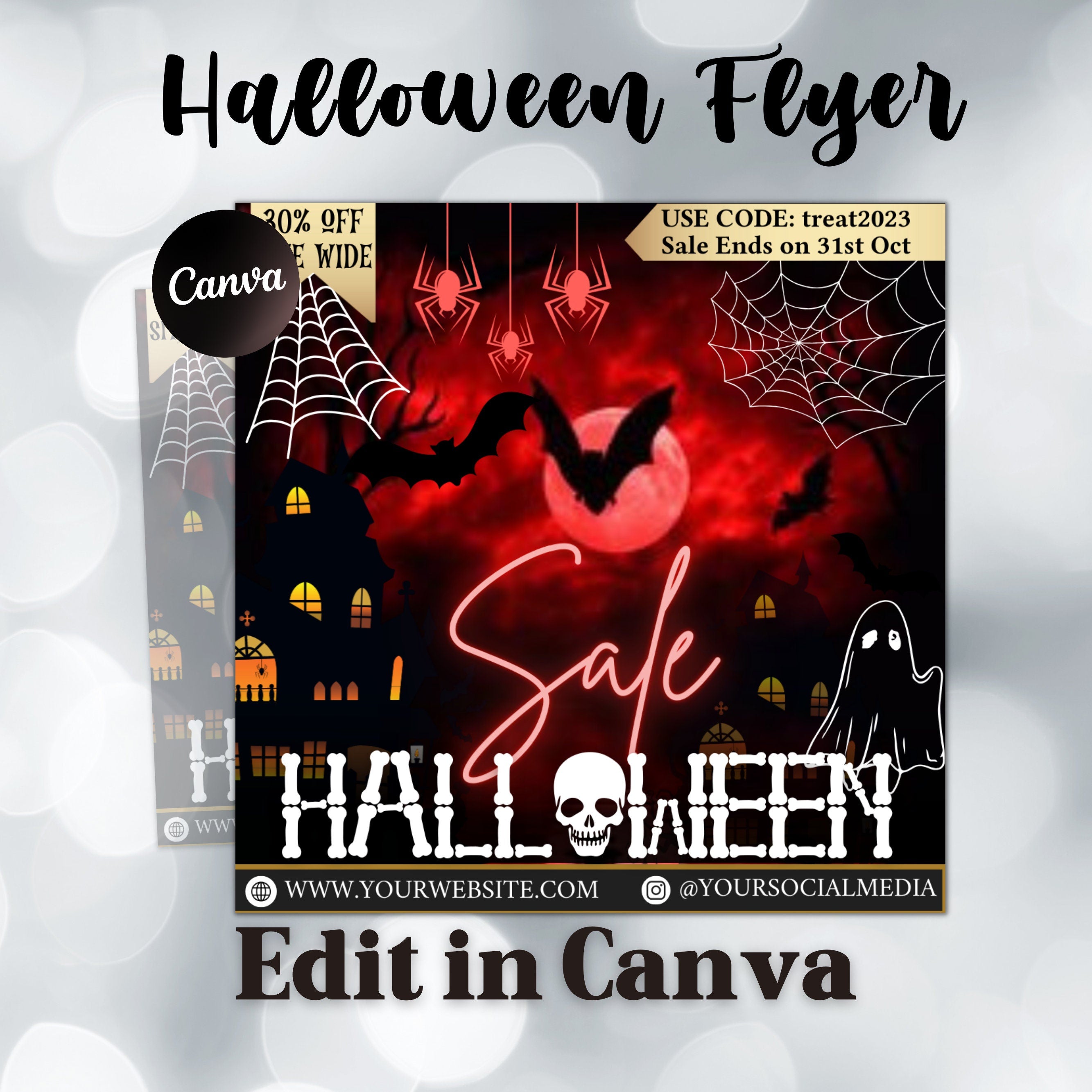 Halloween Flyer, Social Media Flyer, Editable Halloween Party Invitation, DIY Canva Template, Halloween Party Flyer Canva