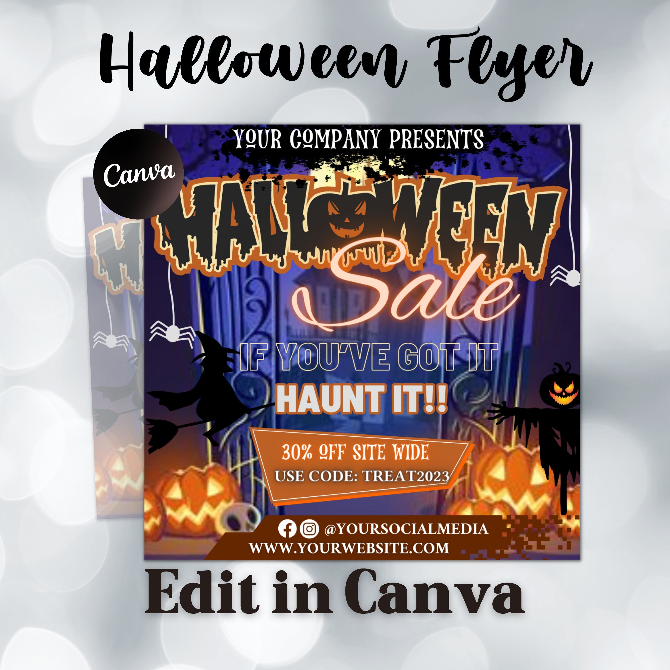 Halloween Flyer, Social Media Flyer, Editable Halloween Party Invitation, DIY Canva Template, Halloween Party Flyer Canva