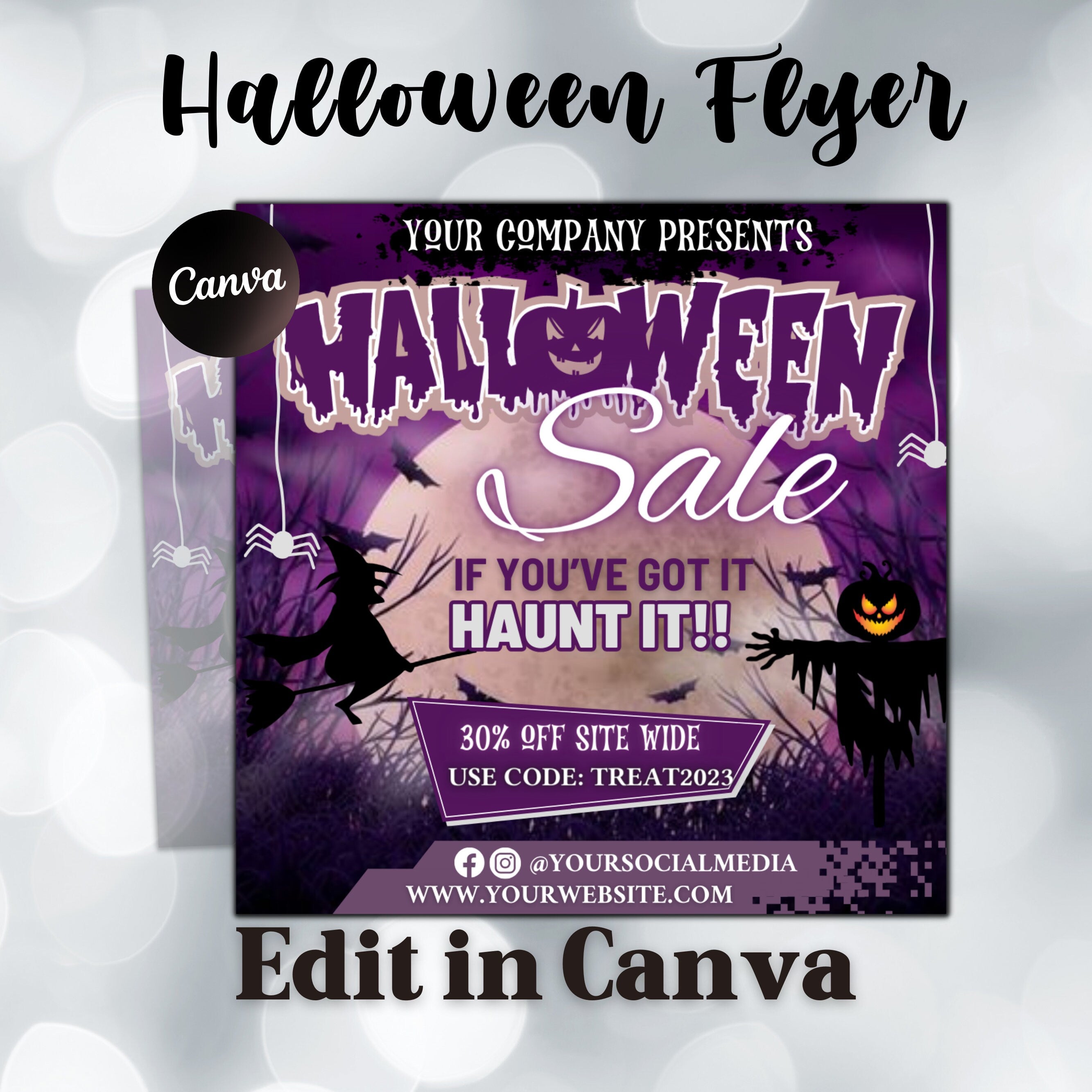 Halloween Flyer, Social Media Flyer, Editable Halloween Party Invitation, DIY Canva Template, Halloween Party Flyer Canva