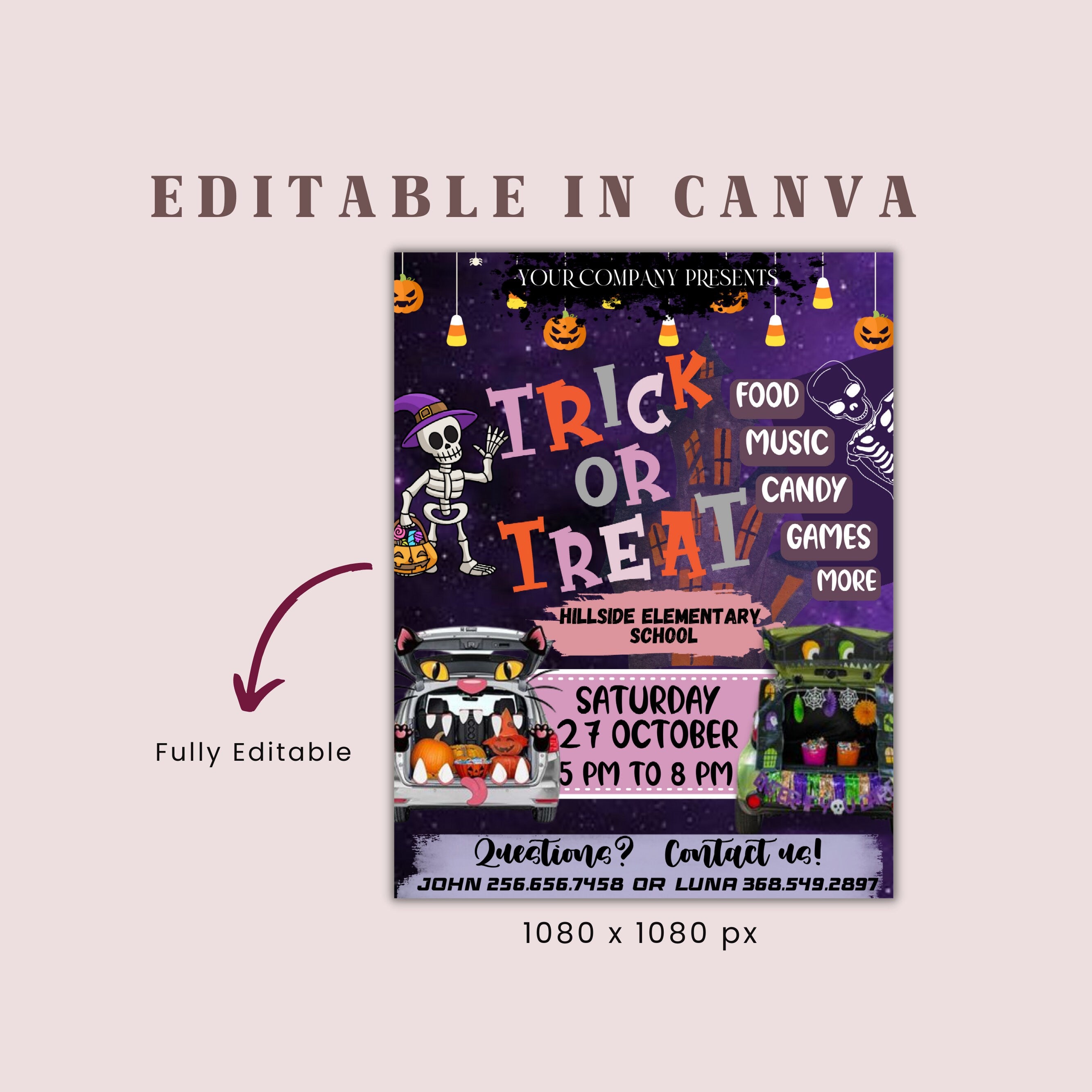 EDITABLE Trunk or Treat, Halloween Flyer, Trunk or Treat Invitation Printable Halloween Invitation, Community Event, Halloween Party Invite