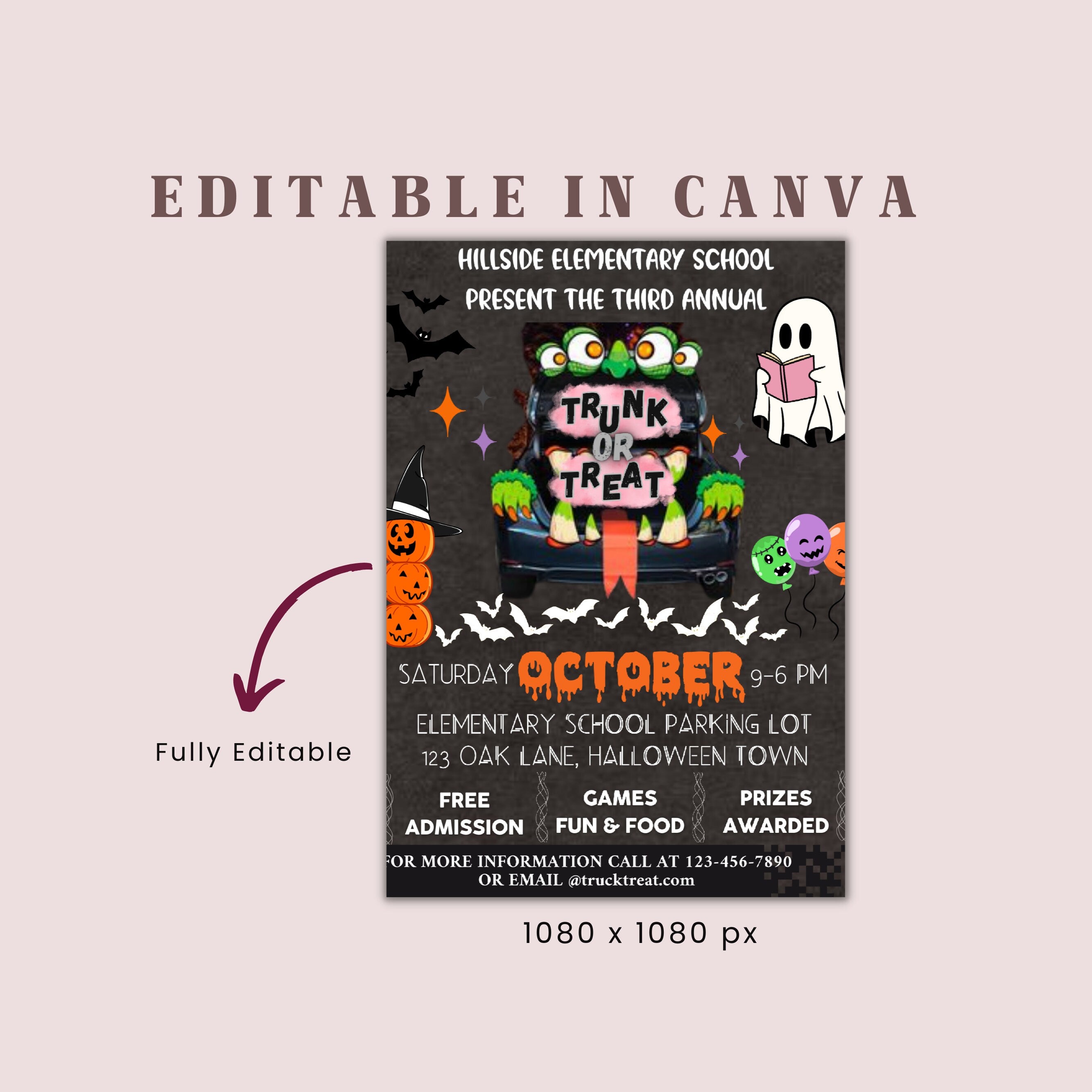 Trunk or Treat Flyer Editable Halloween Trunk or Treat Invitation Flyer Halloween Party Invite Instant Download Canva Digital Template