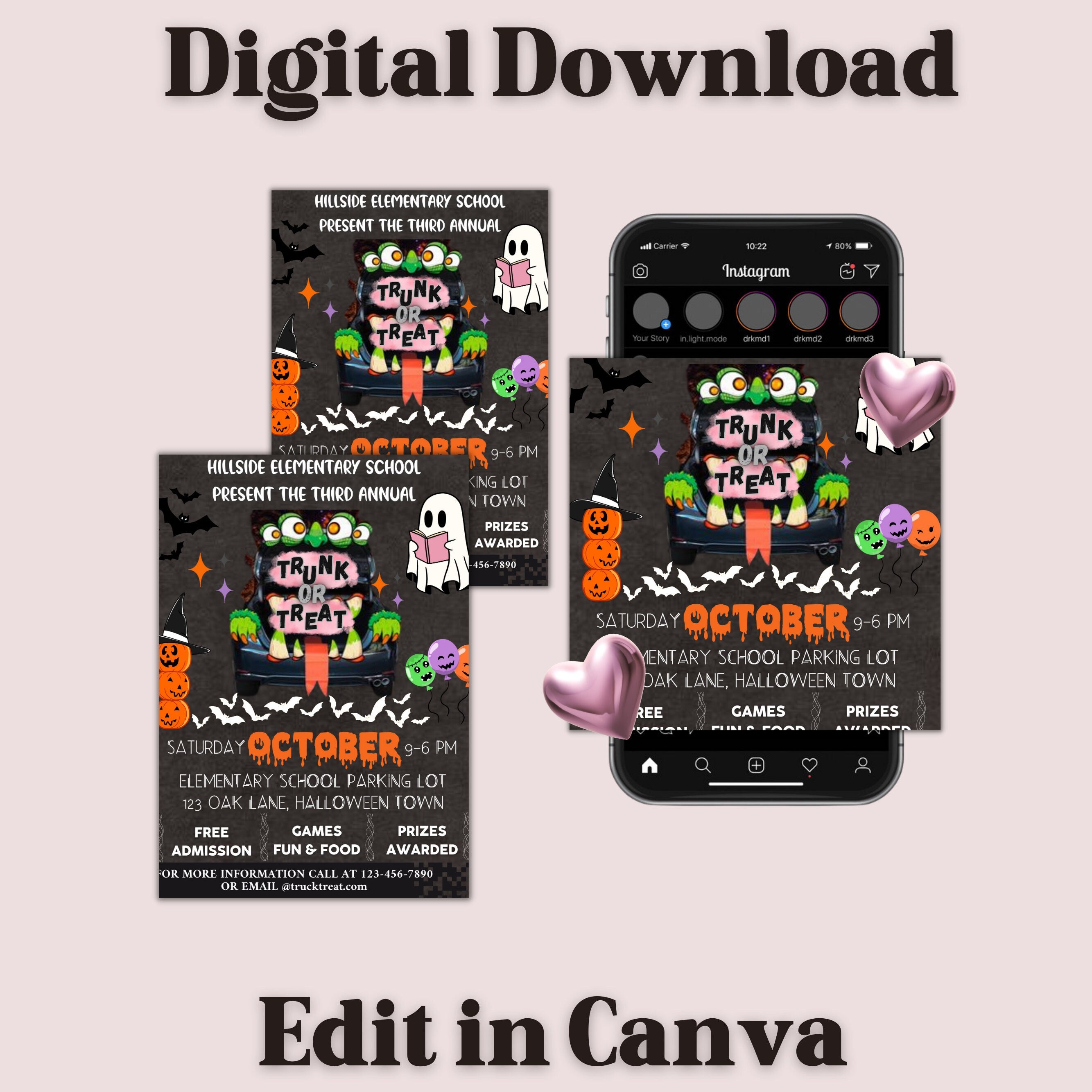 Trunk or Treat Flyer Editable Halloween Trunk or Treat Invitation Flyer Halloween Party Invite Instant Download Canva Digital Template