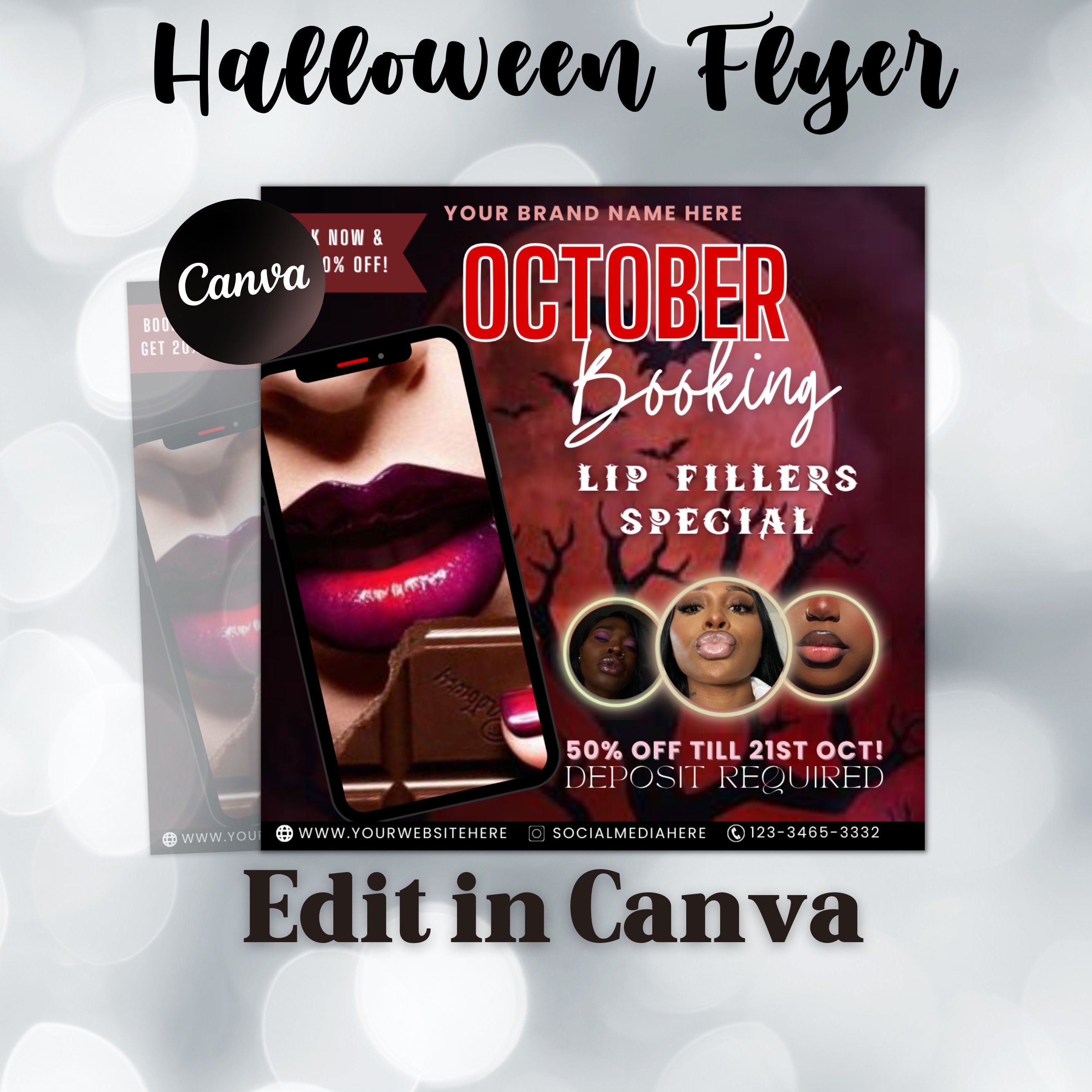 Halloween Booking Flyer, Lip Filler Flyer, Booking Flyer, DIY Flyer Design, Halloween Flyer, Social Media Flyer, Canva Flyer Template