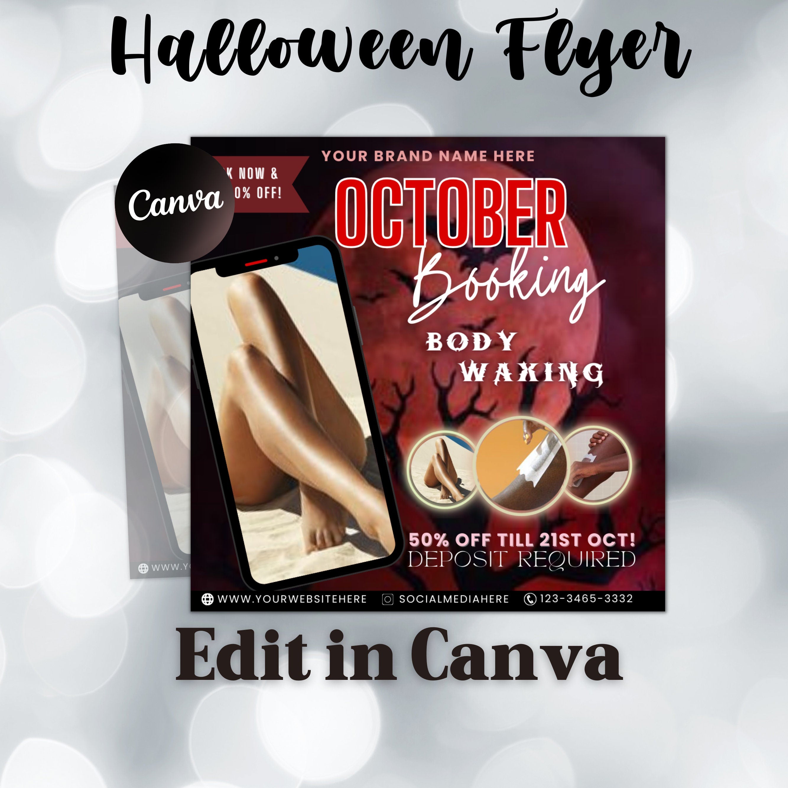 Halloween Booking Flyer, Body Waxing Flyer, Booking Flyer, DIY Flyer Design, Halloween Flyer, Social Media Flyer, Canva Flyer Template