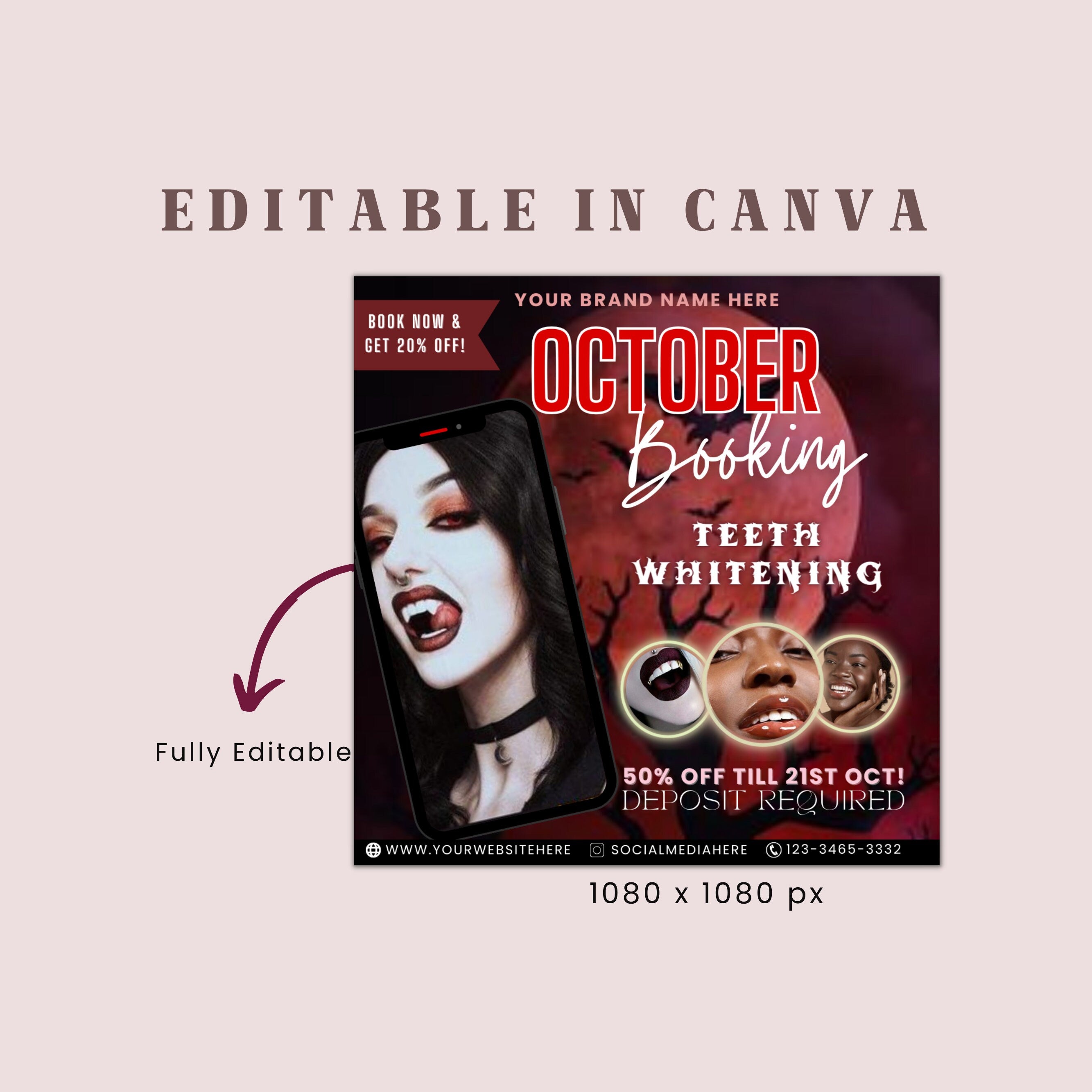 Halloween Booking Flyer, Teeth Whitening Flyer, Booking Flyer, DIY Flyer Design, Halloween Flyer, Social Media Flyer, Canva Flyer Template