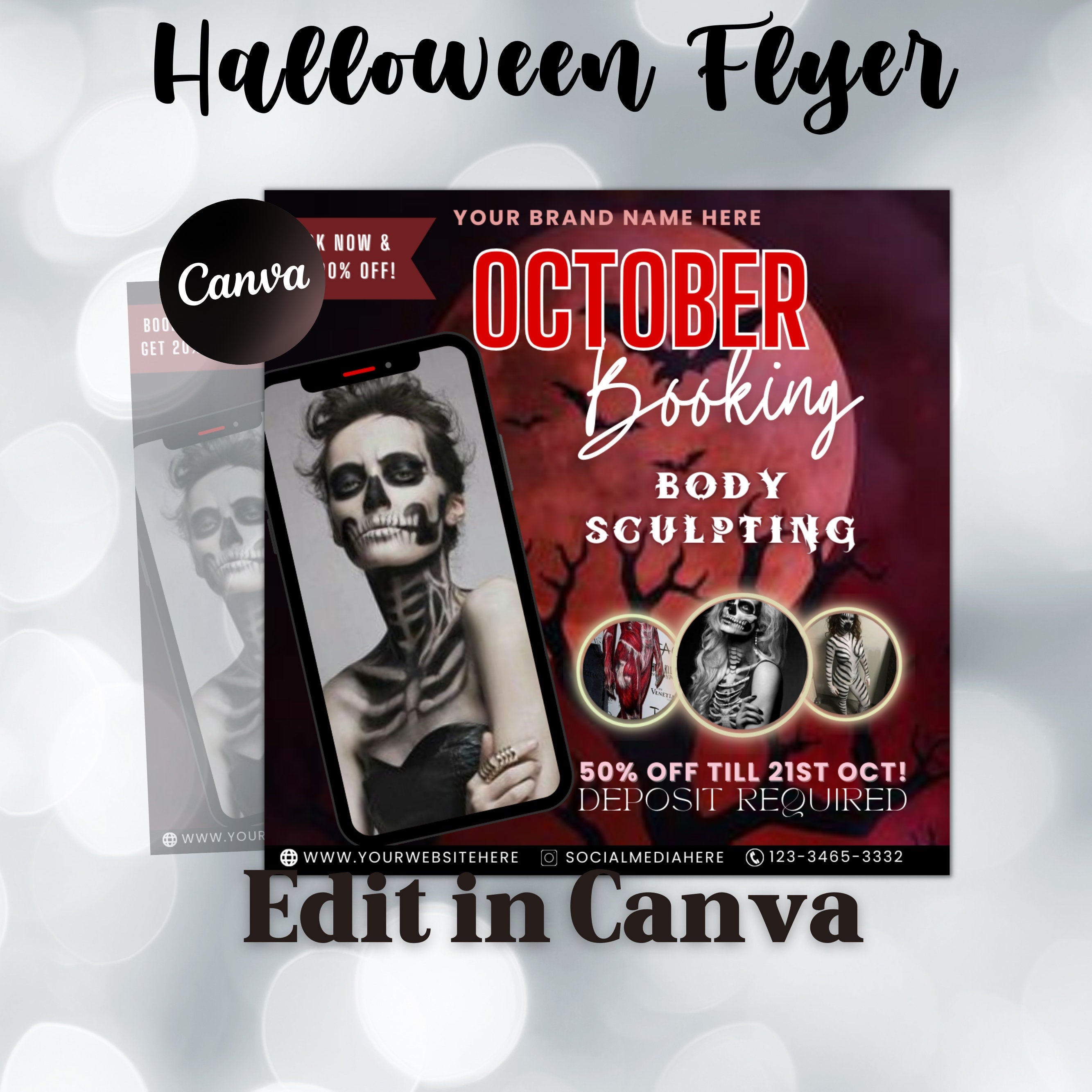 Halloween Booking Flyer, Body Sculpting Flyer, Booking Flyer, DIY Flyer Design, Halloween Flyer, Social Media Flyer, Canva Flyer Template