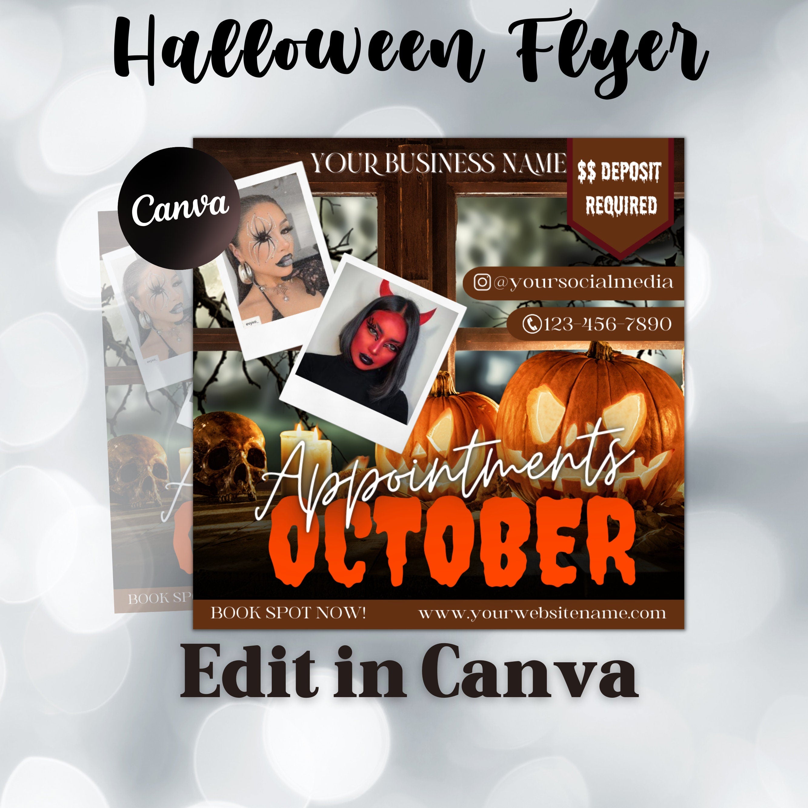 Halloween Booking Flyer, Appointment Flyer, Book Now Flyer, Halloween Flyer, Beauty Flyer, Social Media Flyer, Canva Flyer Template