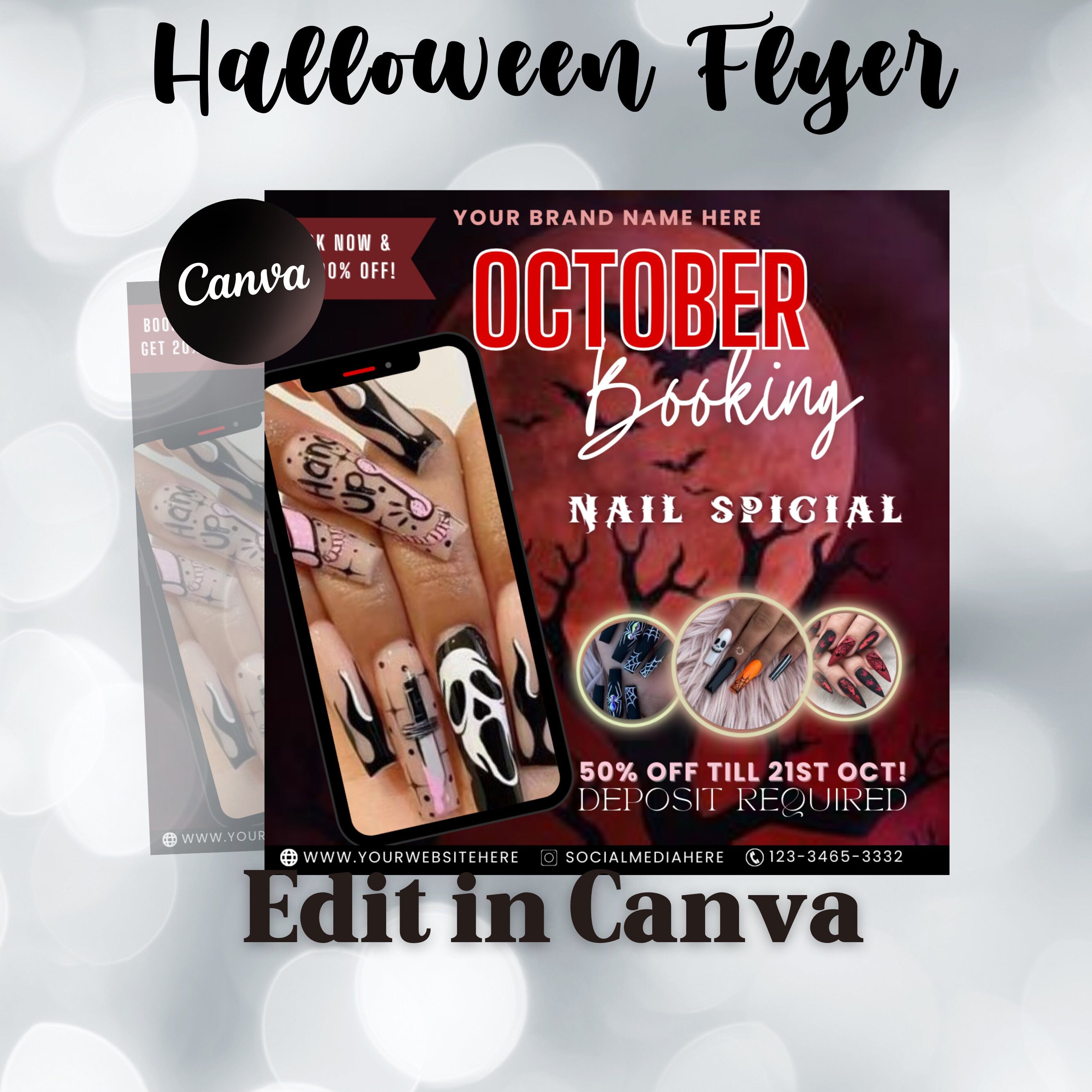 Halloween Booking Flyer, Nail Special Flyer, Beauty Flyer, Halloween Flyer, Booking Flyer, Social Media Flyer, Canva Flyer Template