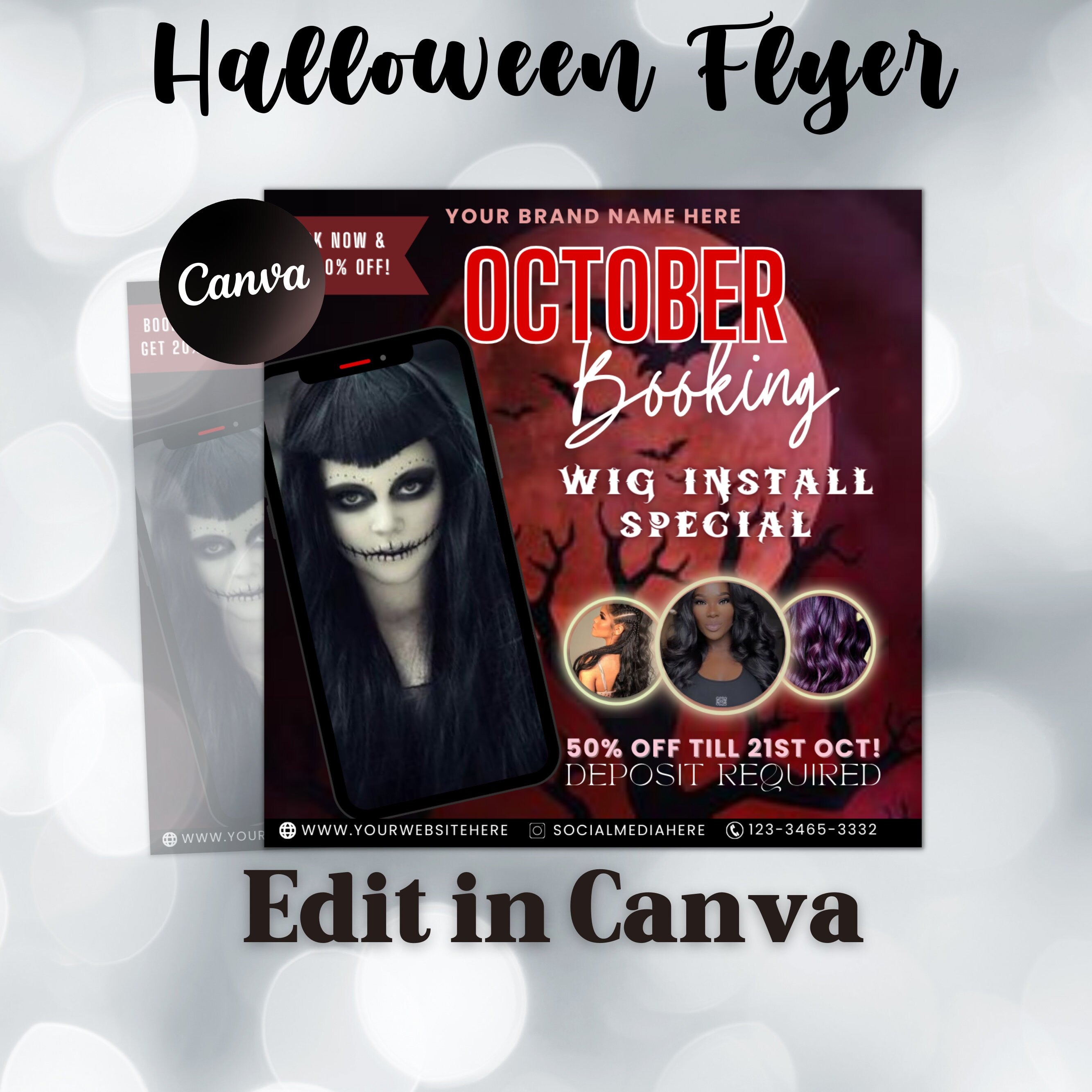 Halloween Wig Install Flyer, Booking Flyer, Beauty Flyer, Halloween Flyer, Wig Flyer, Social Media Flyer, Canva Flyer Template