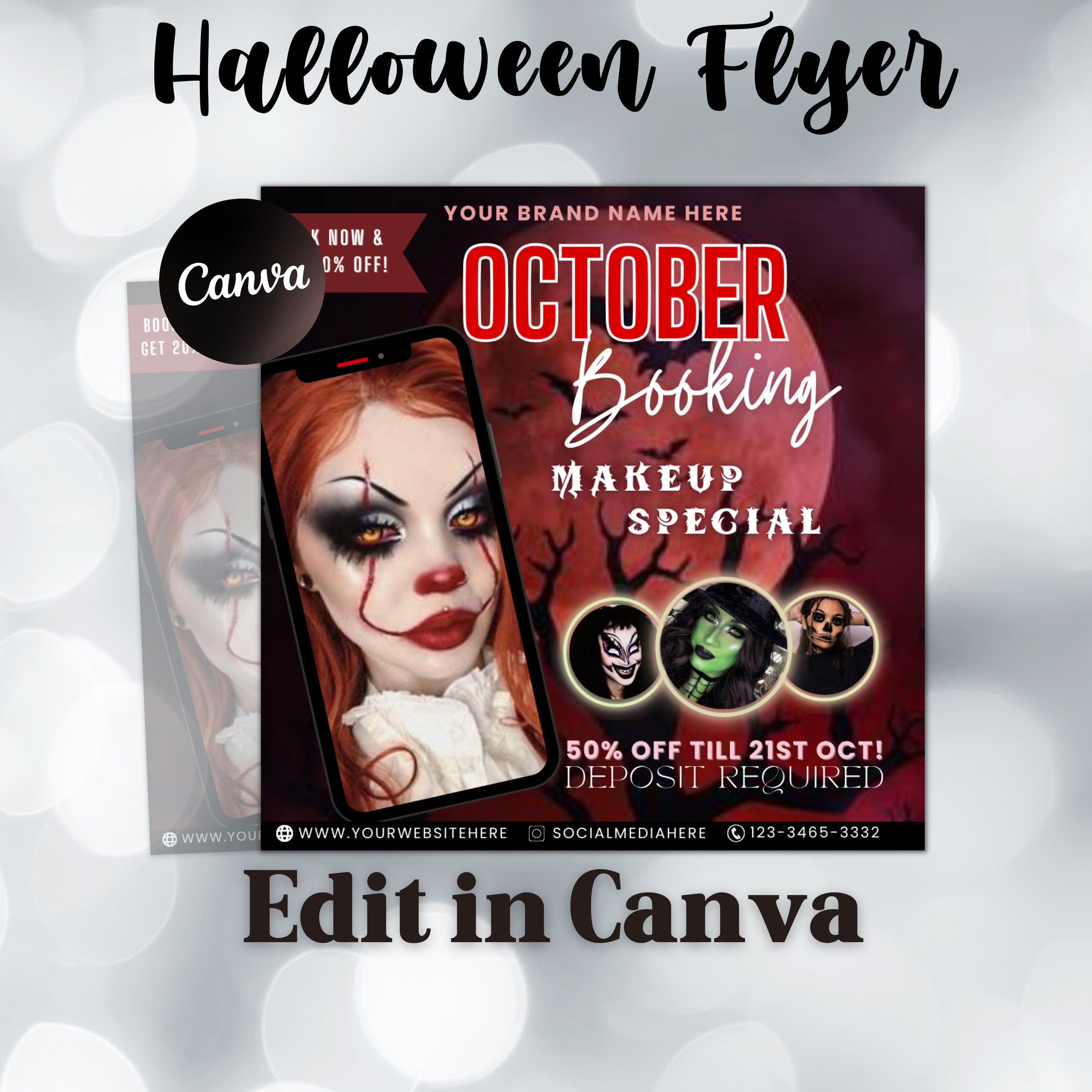 Halloween Booking Flyer, Makeup Flyer, Halloween Flyer, Beauty Flyer, Appointment Flyer, Social Media Flyer, Canva Flyer Template