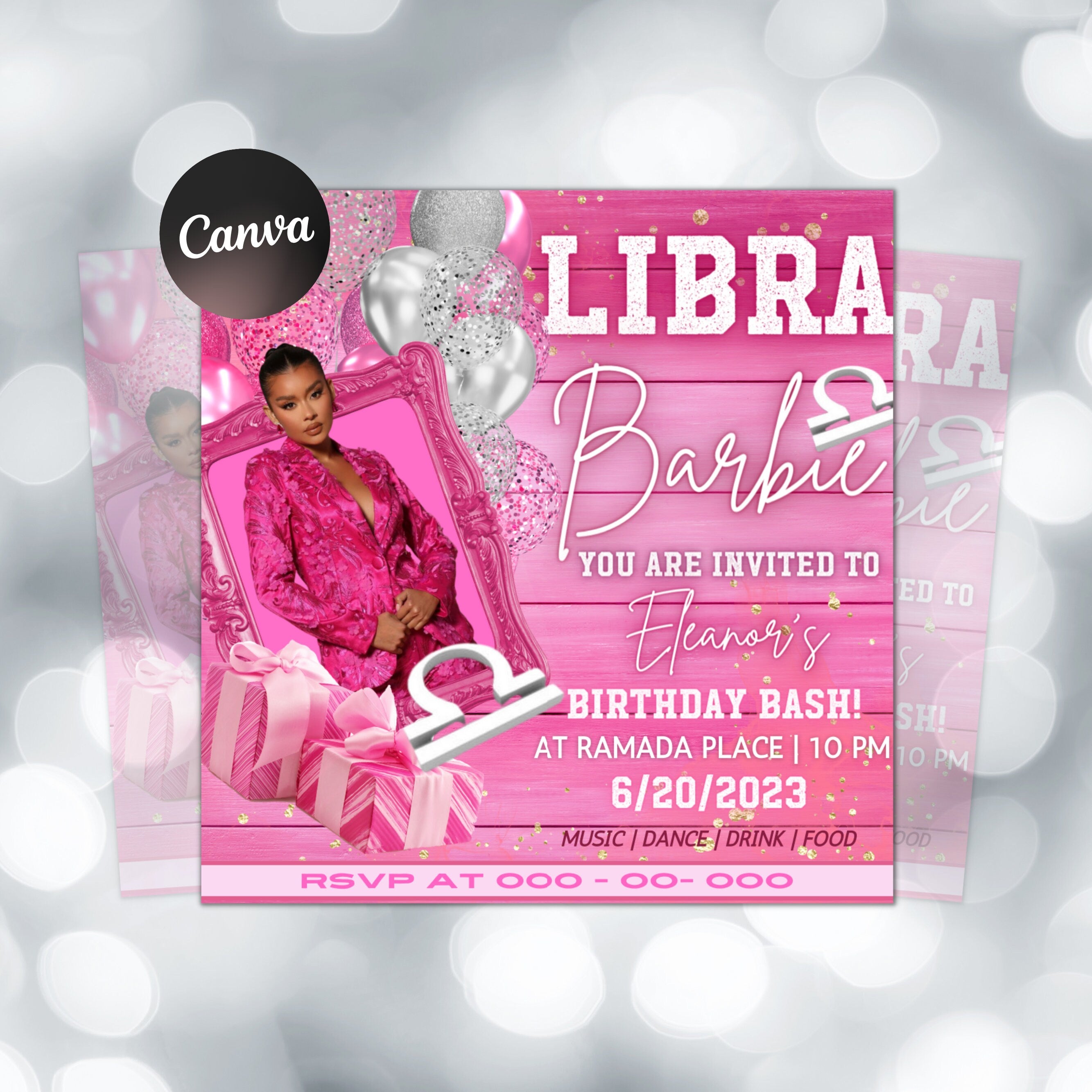 Editable Libra Birthday Flyer, Birthday Template, Birthday Girl, Pink Birthday Flyer, Libra Season, Party Flyer, Celebration Flyer