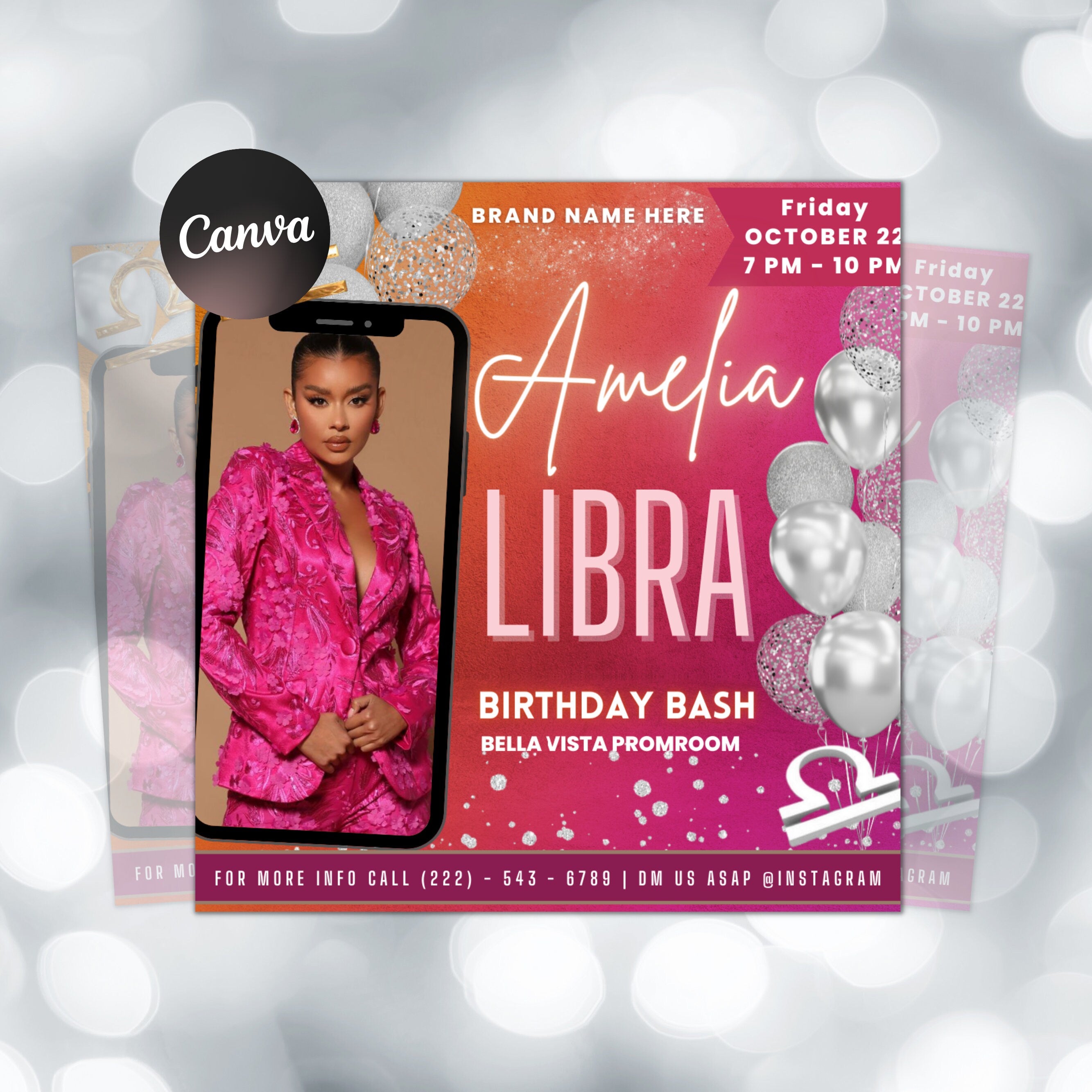 Libra Birthday Flyer, Birthday Template, Birthday Girl, Party Flyer, Celebration Flyer, Birthday Event, Birthday Invite,Canva Flyer Template