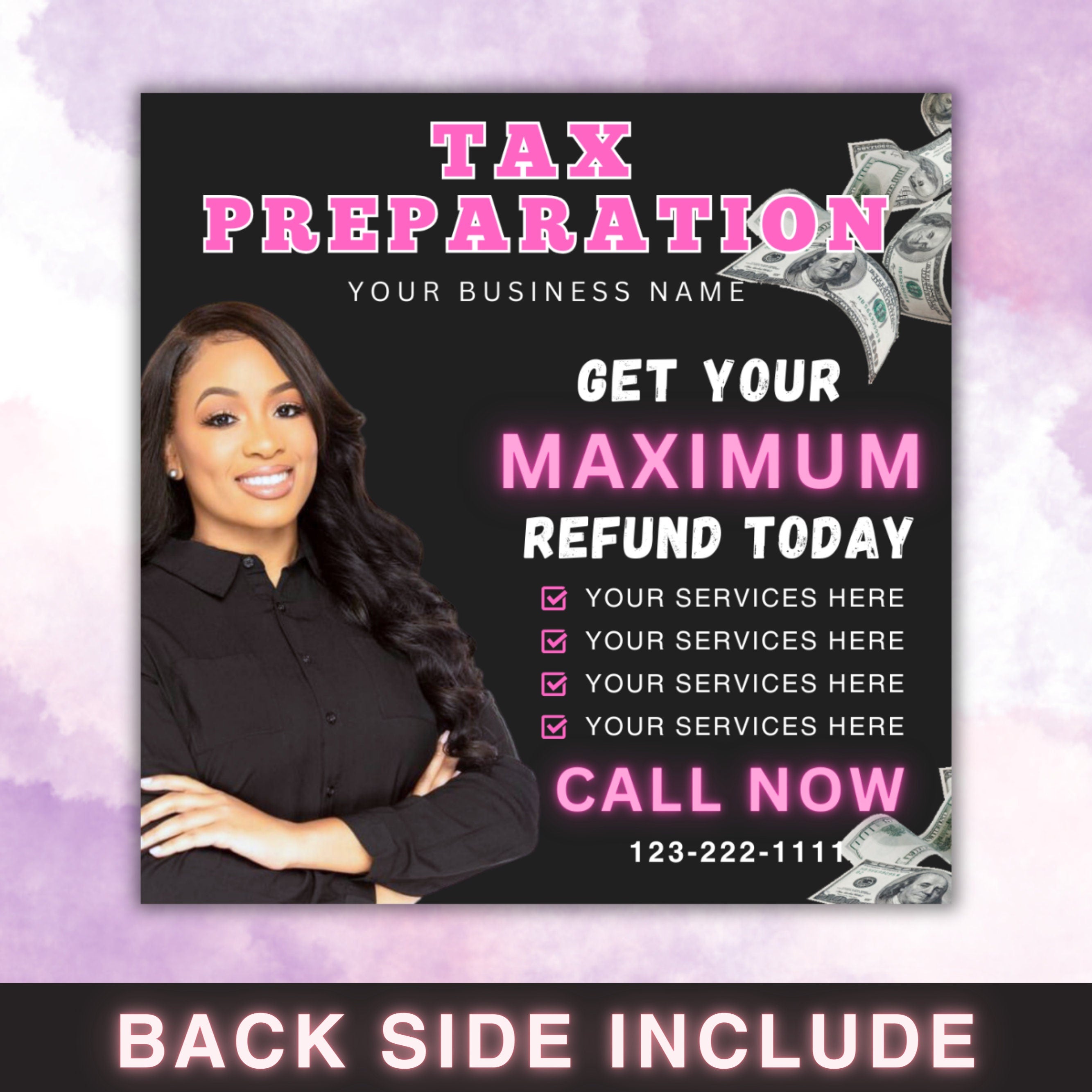 Tax Prep Flyer, Tax Prep Instagram, Tax Flyer Template, Preparation Flyers, Tax Prep Templates, Tax Preparation Post