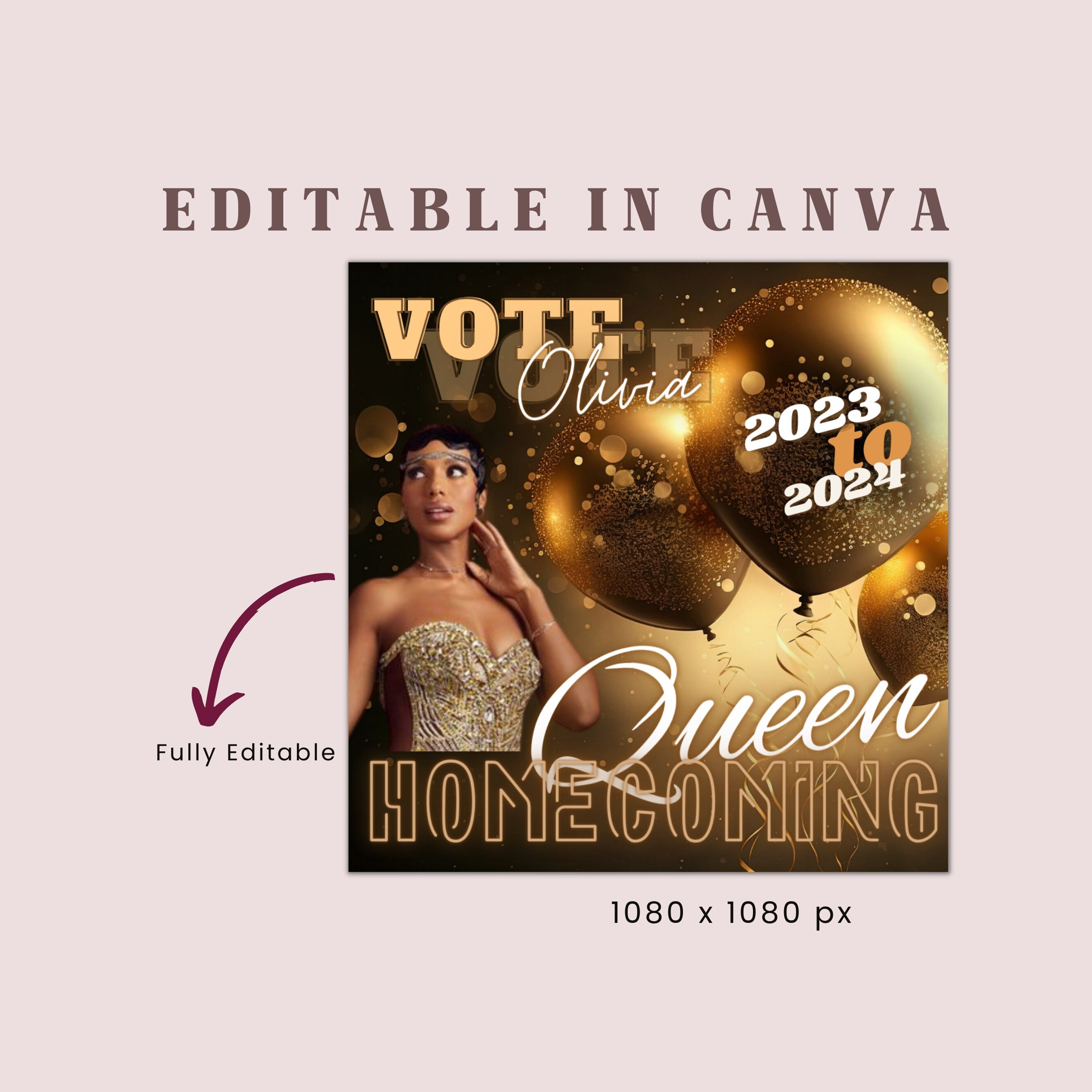 Homecoming Queen Campaign Flyer | DIY Vote for Me Election High School Beauty Social Media Instagram Snapchat Editable Canva Template