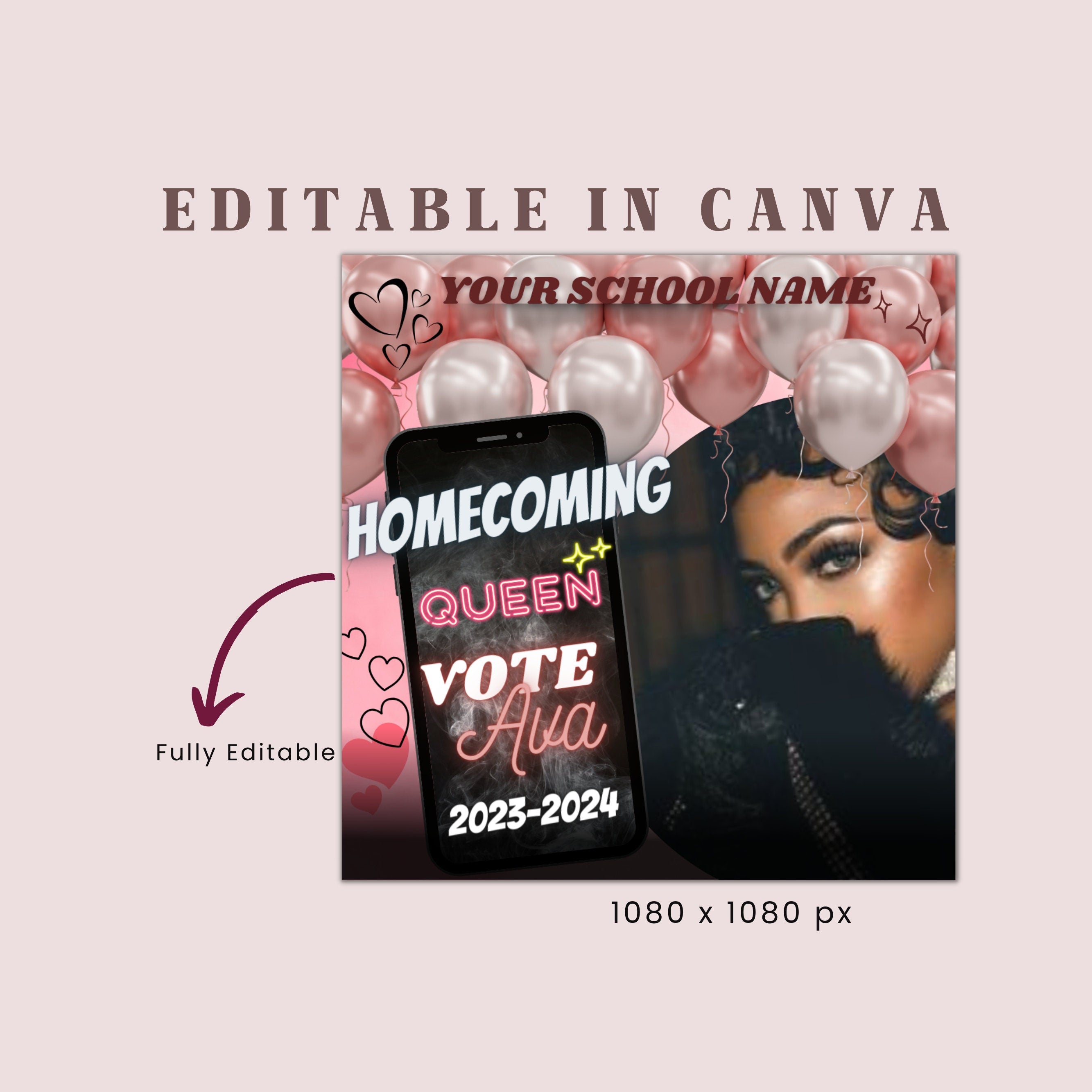 Homecoming Queen Campaign Flyer | DIY Vote for Me Election High School Beauty Social Media Instagram Snapchat Editable Canva Template