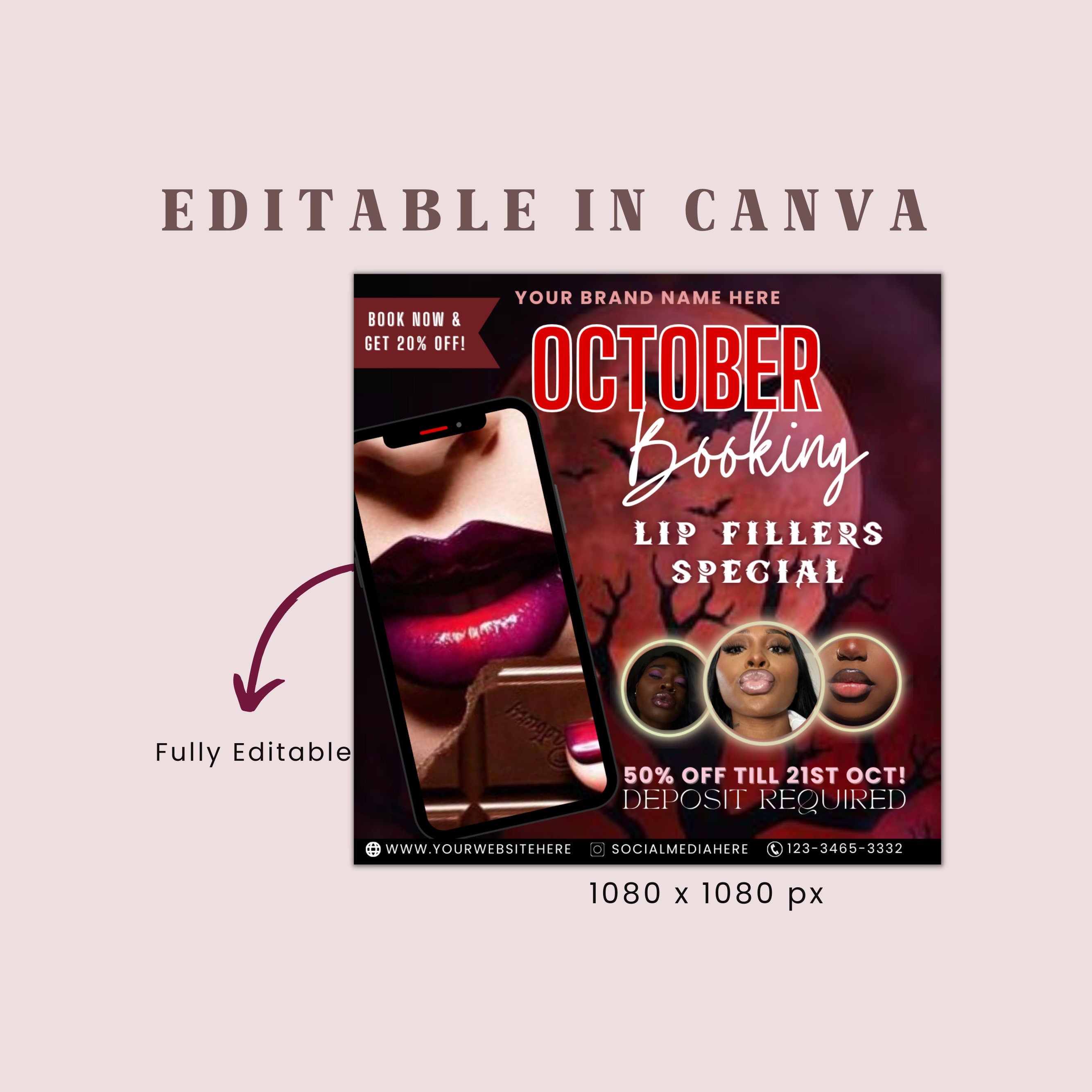 Halloween Booking Flyer, Lip Filler Flyer, Booking Flyer, DIY Flyer Design, Halloween Flyer, Social Media Flyer, Canva Flyer Template