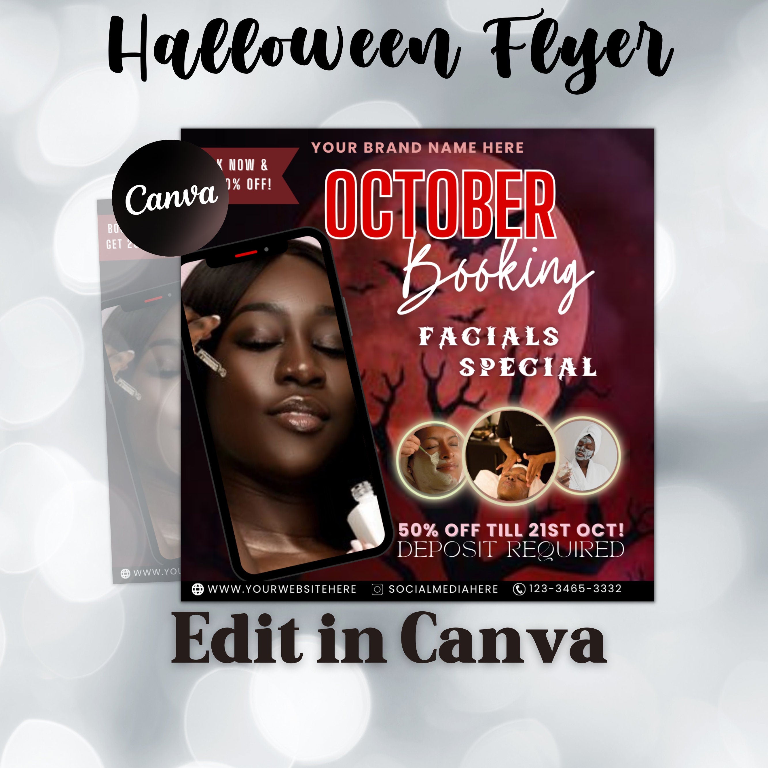 Halloween Booking Flyer, Facial Flyer, Booking Flyer, DIY Flyer Design, Halloween Flyer, Social Media Flyer, Canva Flyer Template