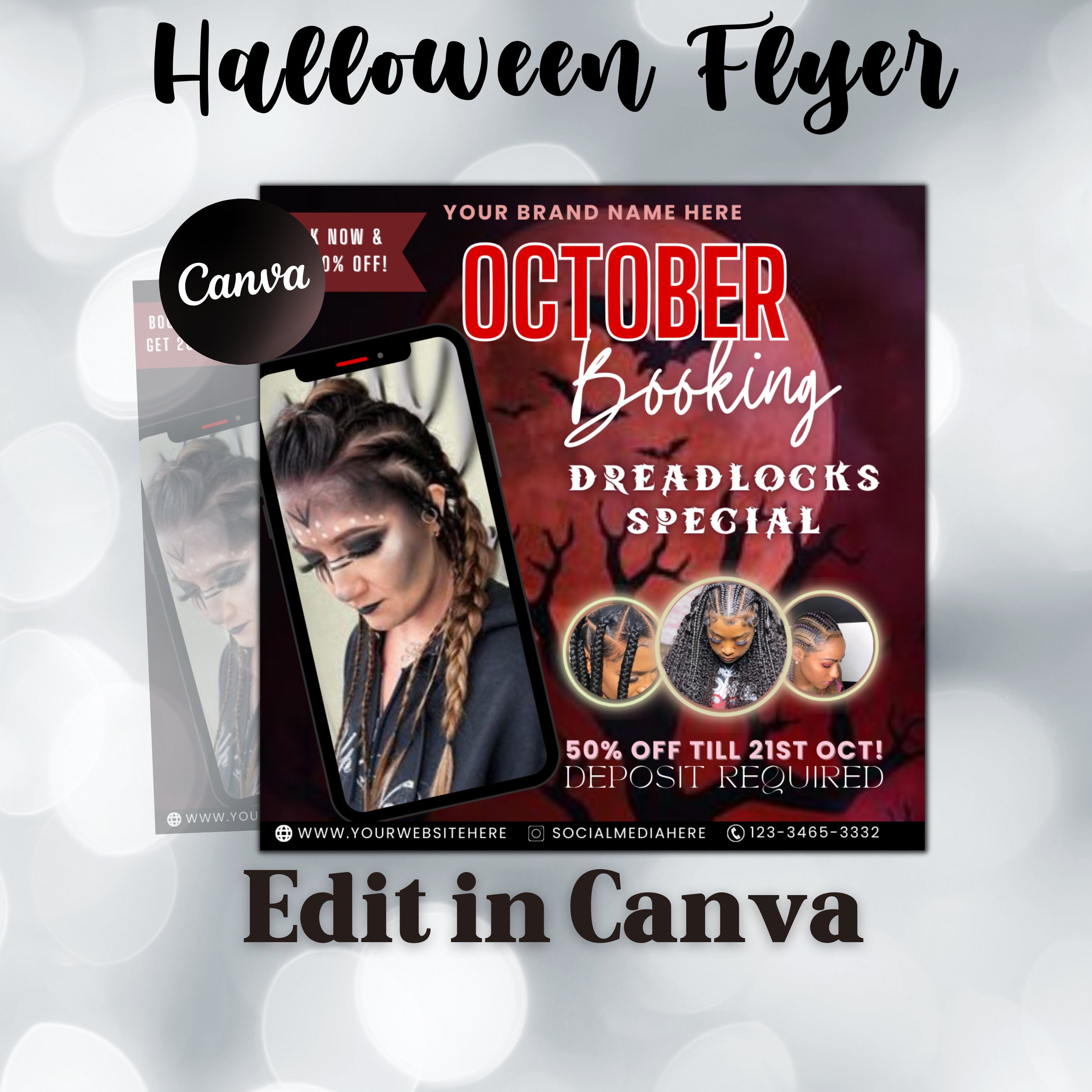 Halloween Booking Flyer, Dreadlocks Special, Booking Flyer, DIY Flyer Design, Halloween Flyer, Social Media Flyer, Canva Flyer Template