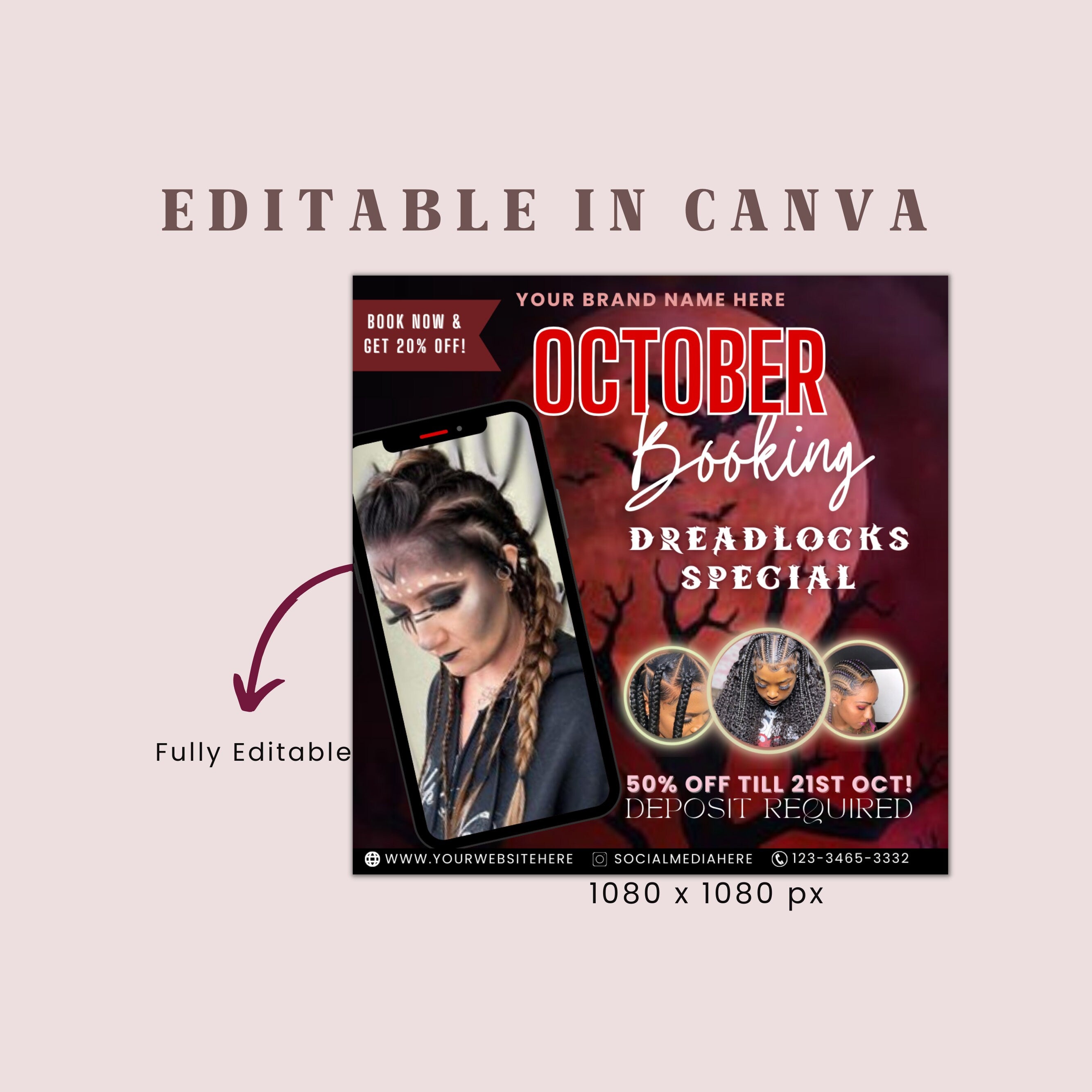 Halloween Booking Flyer, Dreadlocks Special, Booking Flyer, DIY Flyer Design, Halloween Flyer, Social Media Flyer, Canva Flyer Template