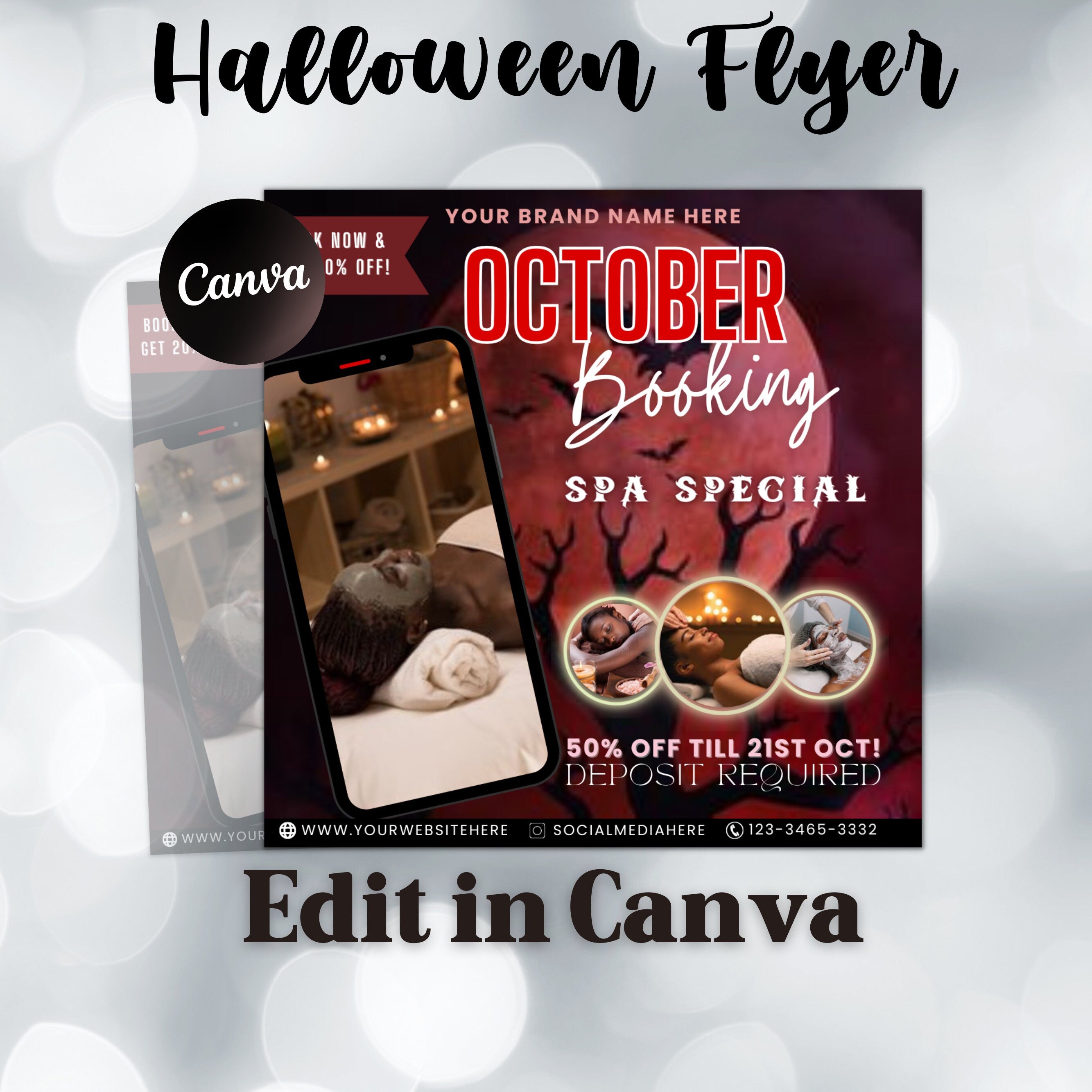 Halloween Booking Flyer, Spa Flyer, Booking Flyer, DIY Flyer Design, Halloween Flyer, Social Media Flyer, Canva Flyer Template