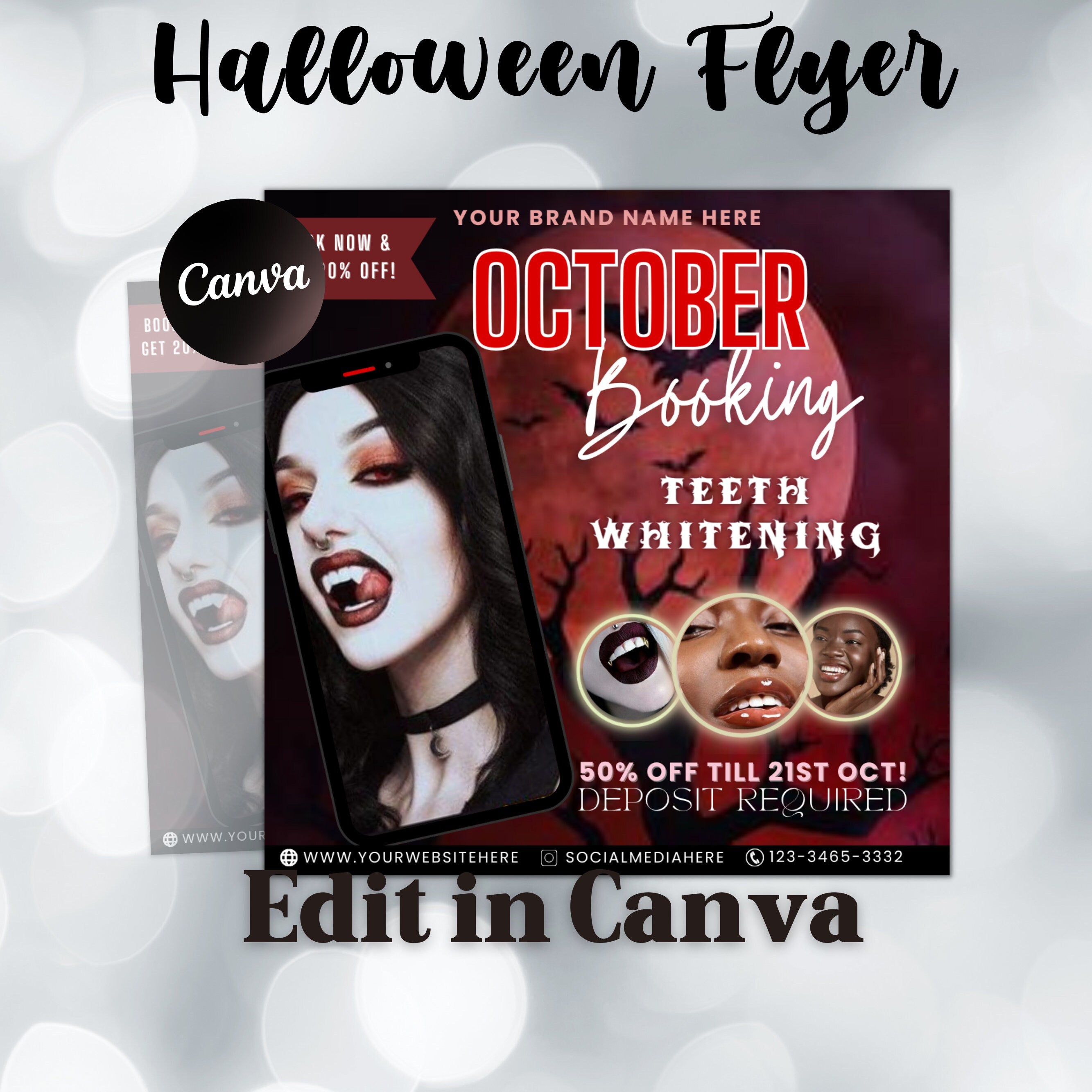 Halloween Booking Flyer, Teeth Whitening Flyer, Booking Flyer, DIY Flyer Design, Halloween Flyer, Social Media Flyer, Canva Flyer Template