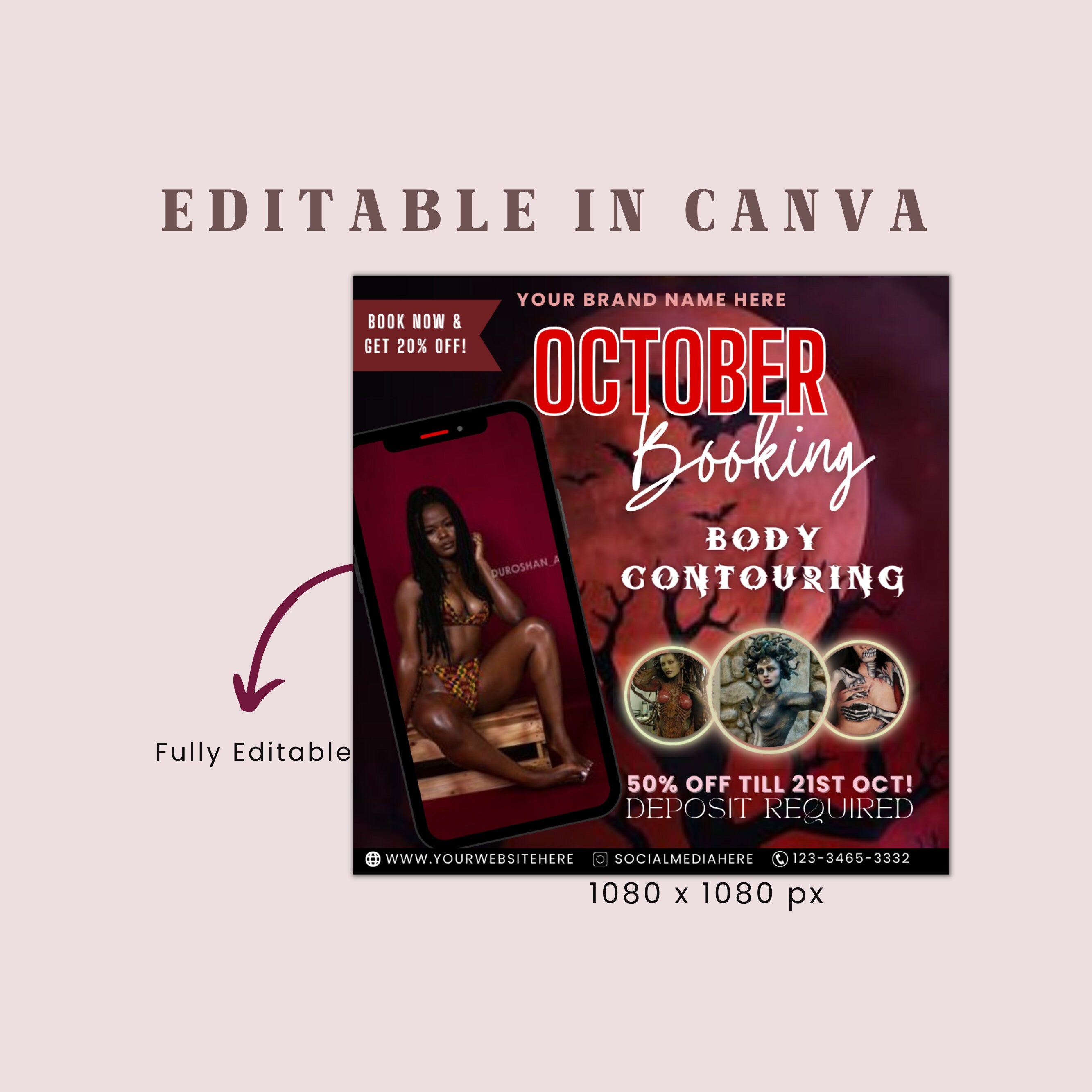 Halloween Booking Flyer, Body Contouring Flyer, Booking Flyer, DIY Flyer Design, Halloween Flyer, Social Media Flyer, Canva Flyer Template