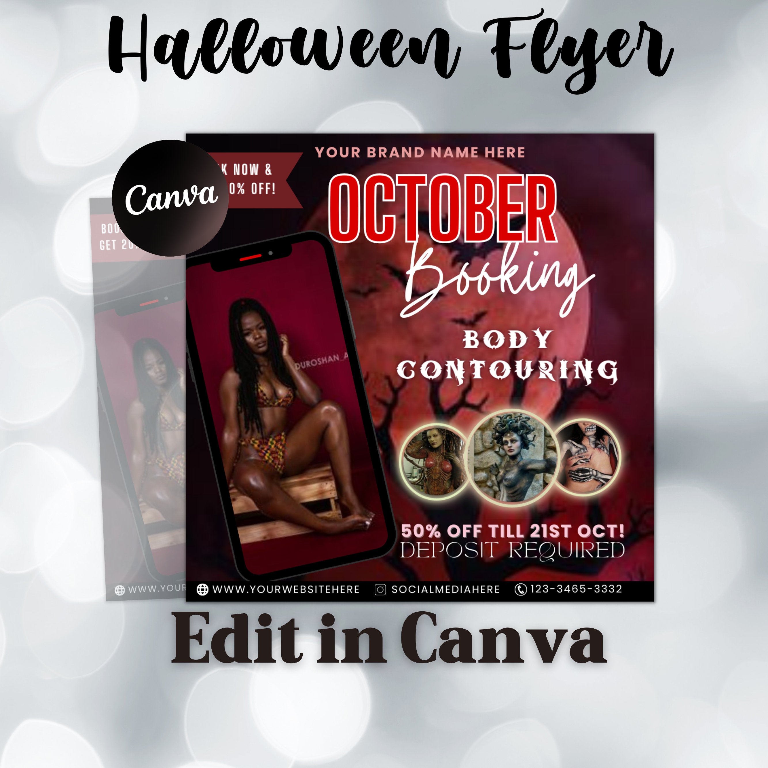 Halloween Booking Flyer, Body Contouring Flyer, Booking Flyer, DIY Flyer Design, Halloween Flyer, Social Media Flyer, Canva Flyer Template