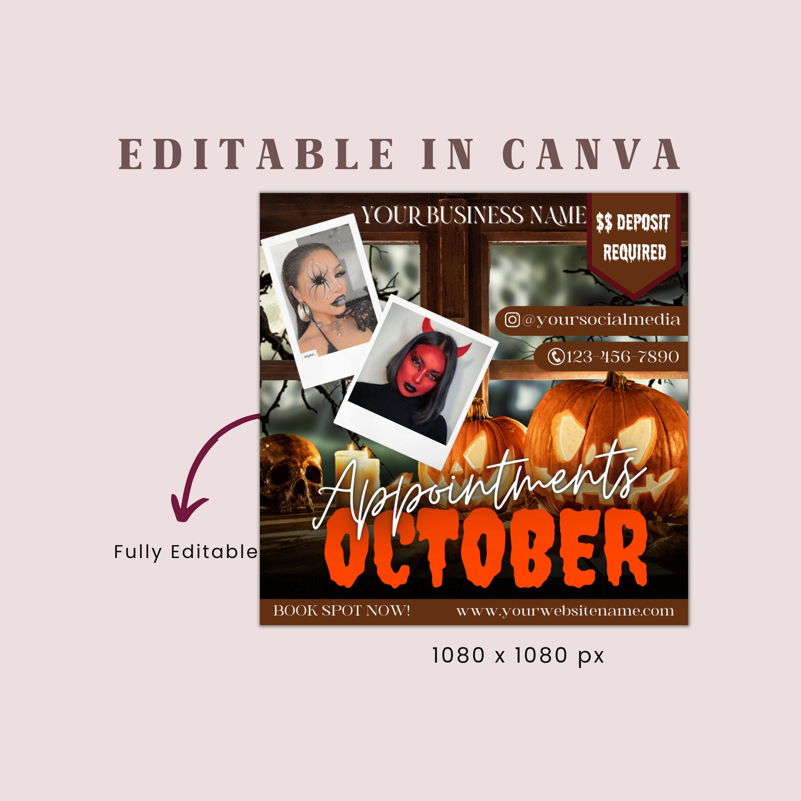 Halloween Booking Flyer, Appointment Flyer, Book Now Flyer, Halloween Flyer, Beauty Flyer, Social Media Flyer, Canva Flyer Template