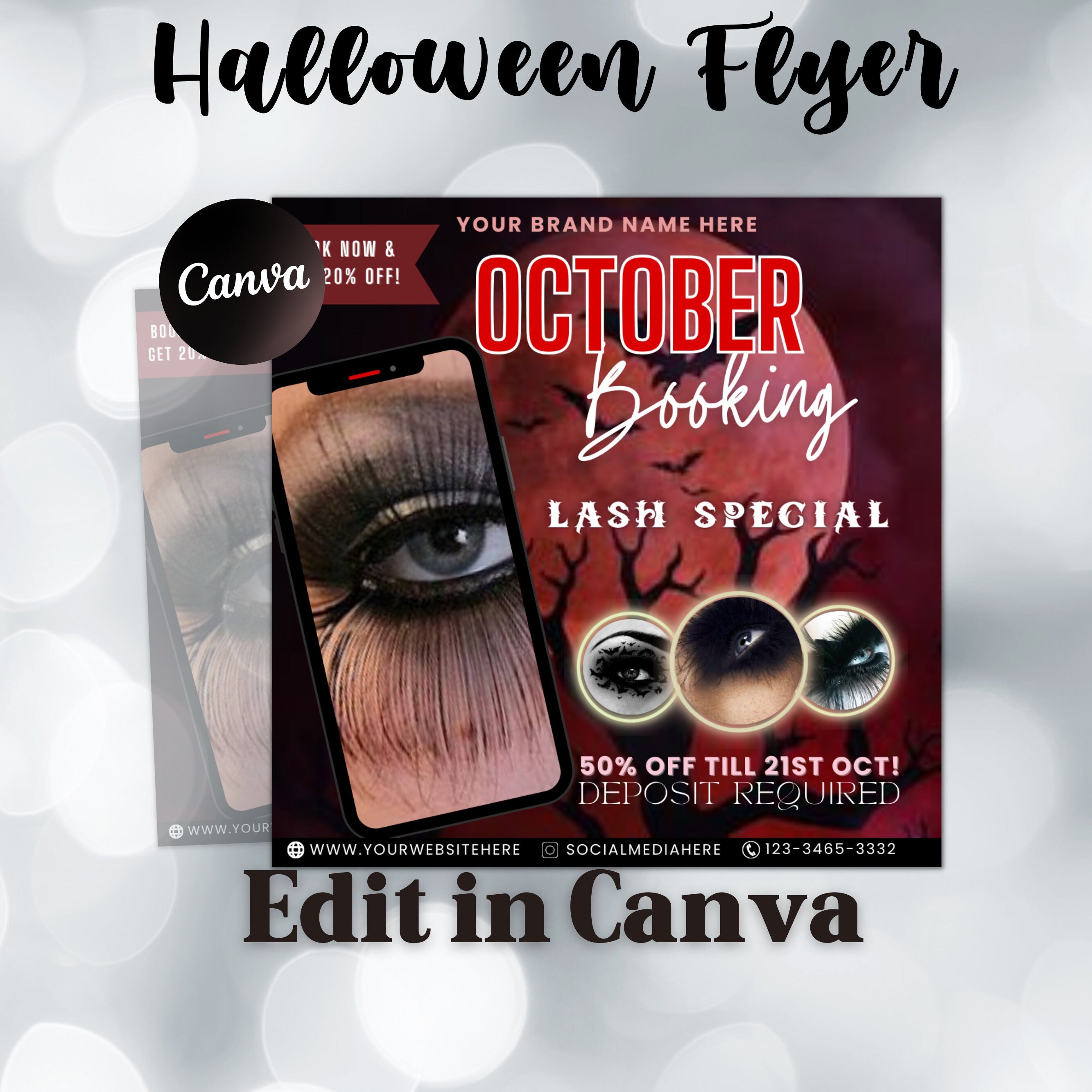 Halloween Booking Flyer, Lash Flyer / Lash Special Flyer, DIY Flyer Design, Halloween Flyer, Social Media Flyer, Canva Flyer Template