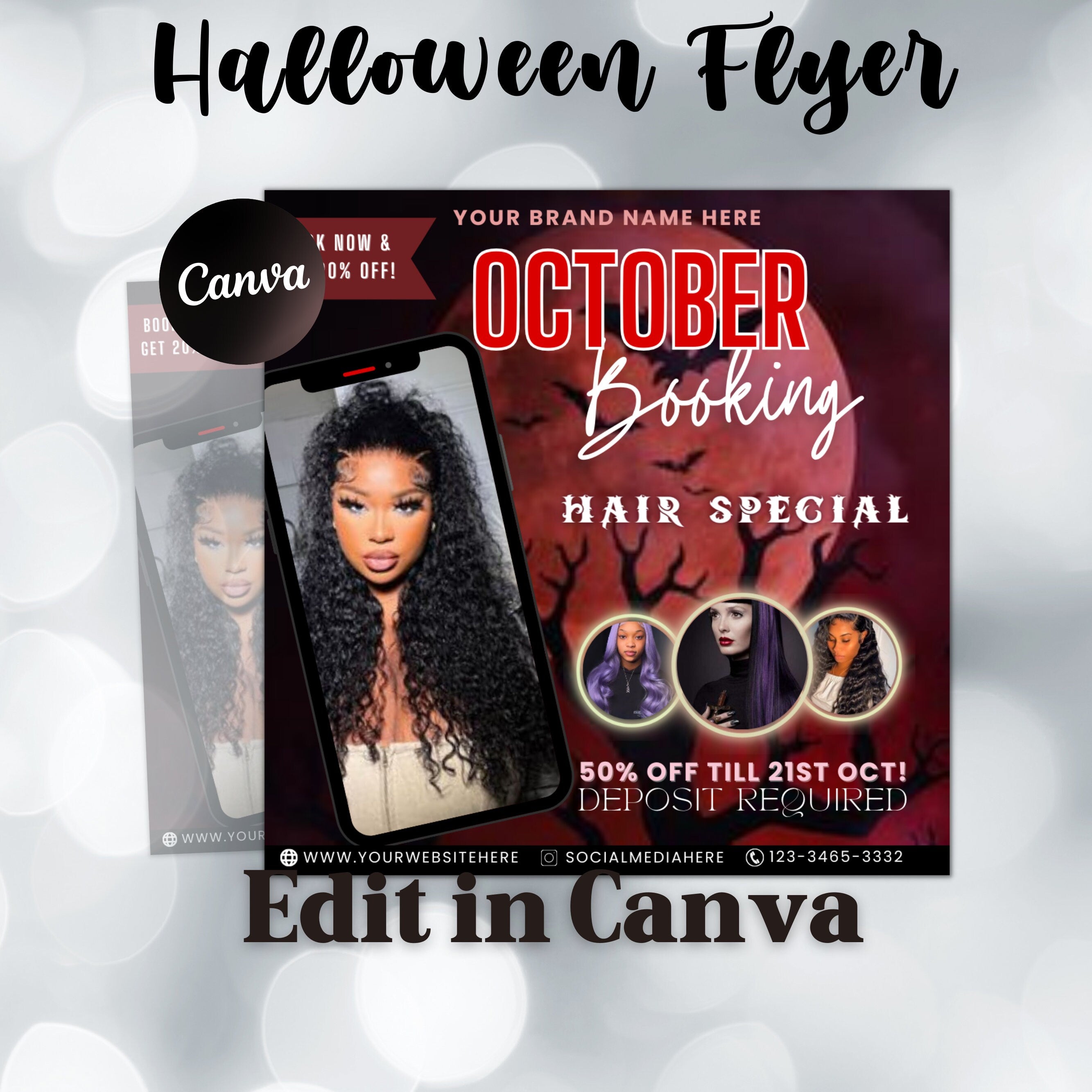 Halloween Booking Flyer, Hair Braiding, Hair Flyer, Halloween Flyer, Booking Flyer, Social Media Flyer, Canva Flyer Template