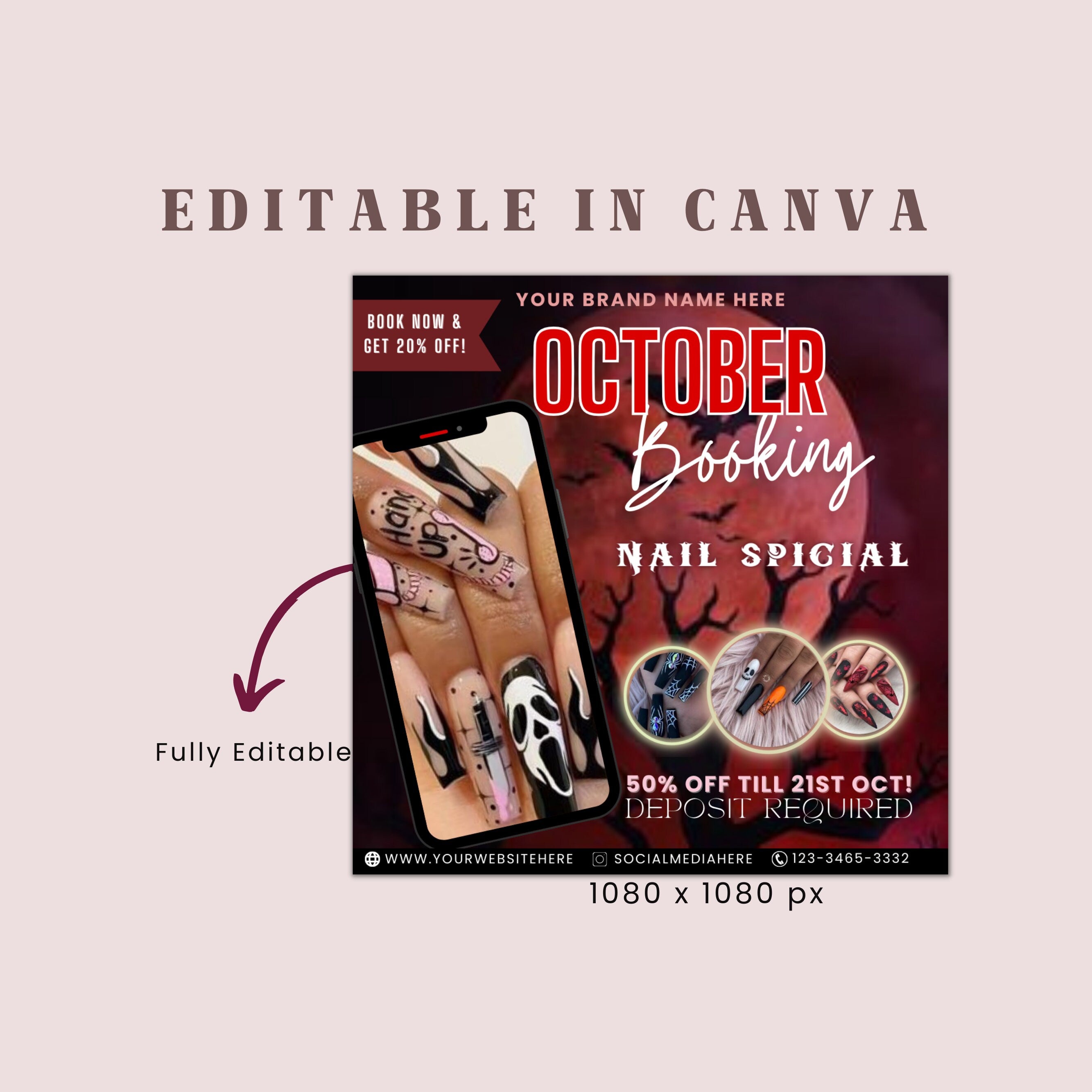 Halloween Booking Flyer, Nail Special Flyer, Beauty Flyer, Halloween Flyer, Booking Flyer, Social Media Flyer, Canva Flyer Template