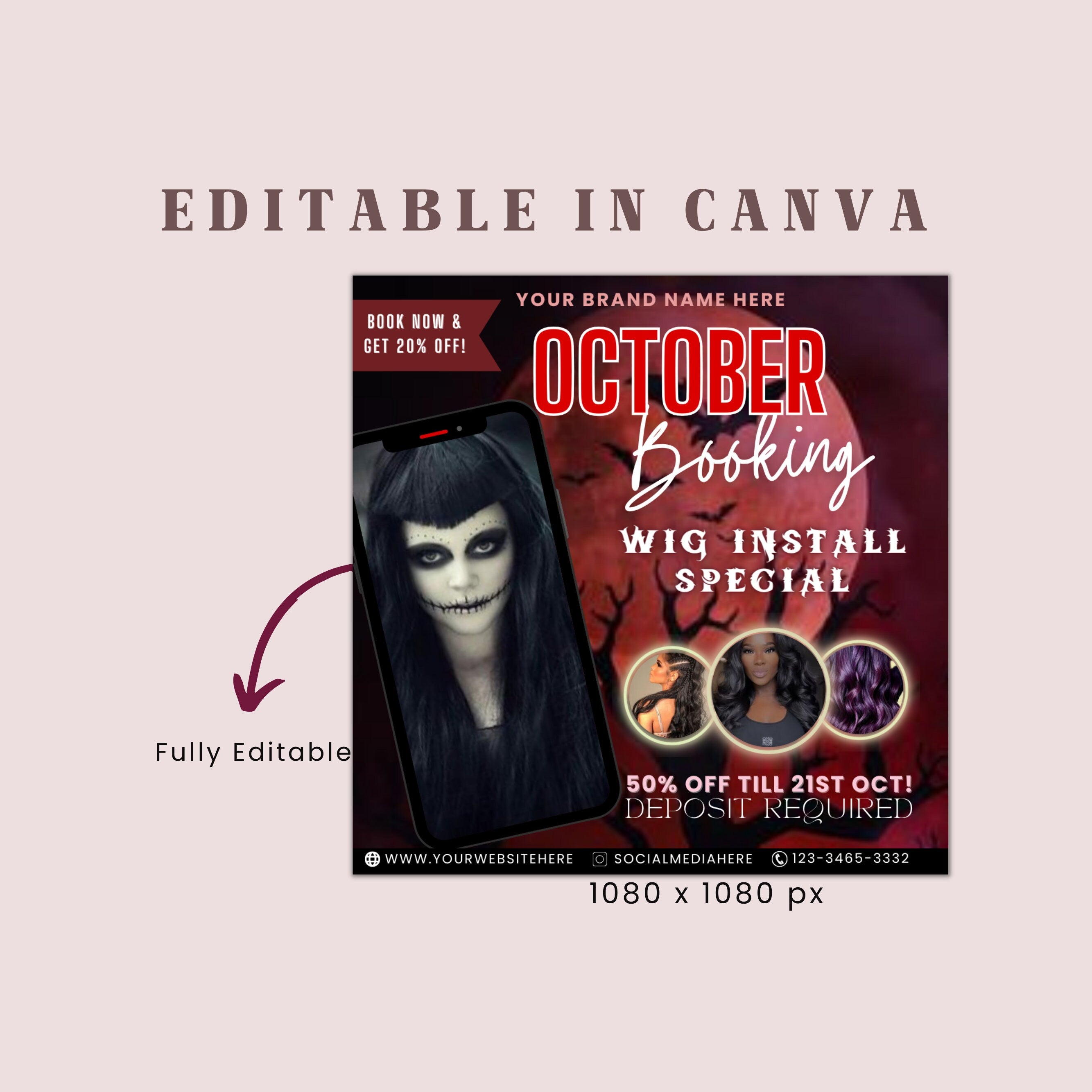 Halloween Wig Install Flyer, Booking Flyer, Beauty Flyer, Halloween Flyer, Wig Flyer, Social Media Flyer, Canva Flyer Template