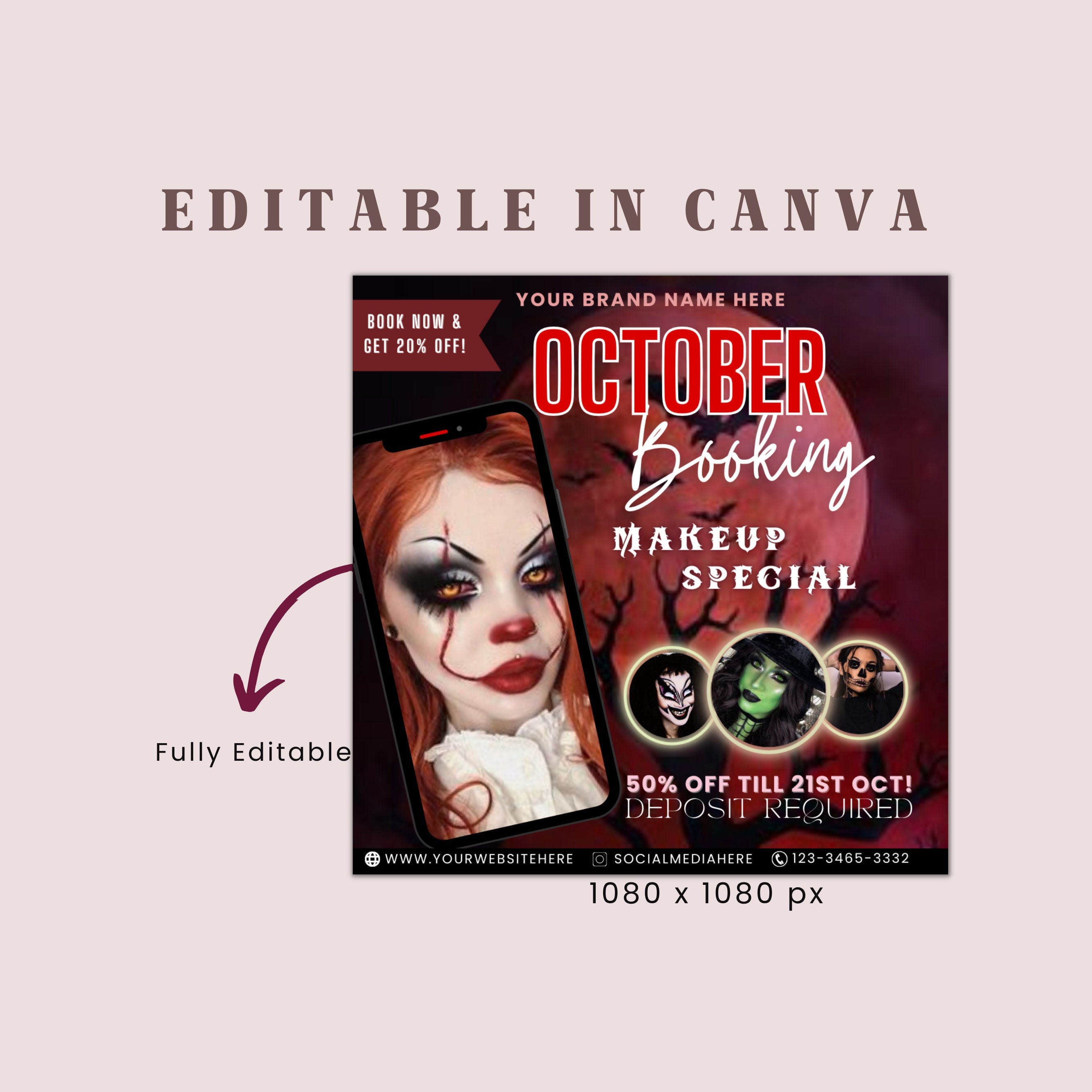 Halloween Booking Flyer, Makeup Flyer, Halloween Flyer, Beauty Flyer, Appointment Flyer, Social Media Flyer, Canva Flyer Template