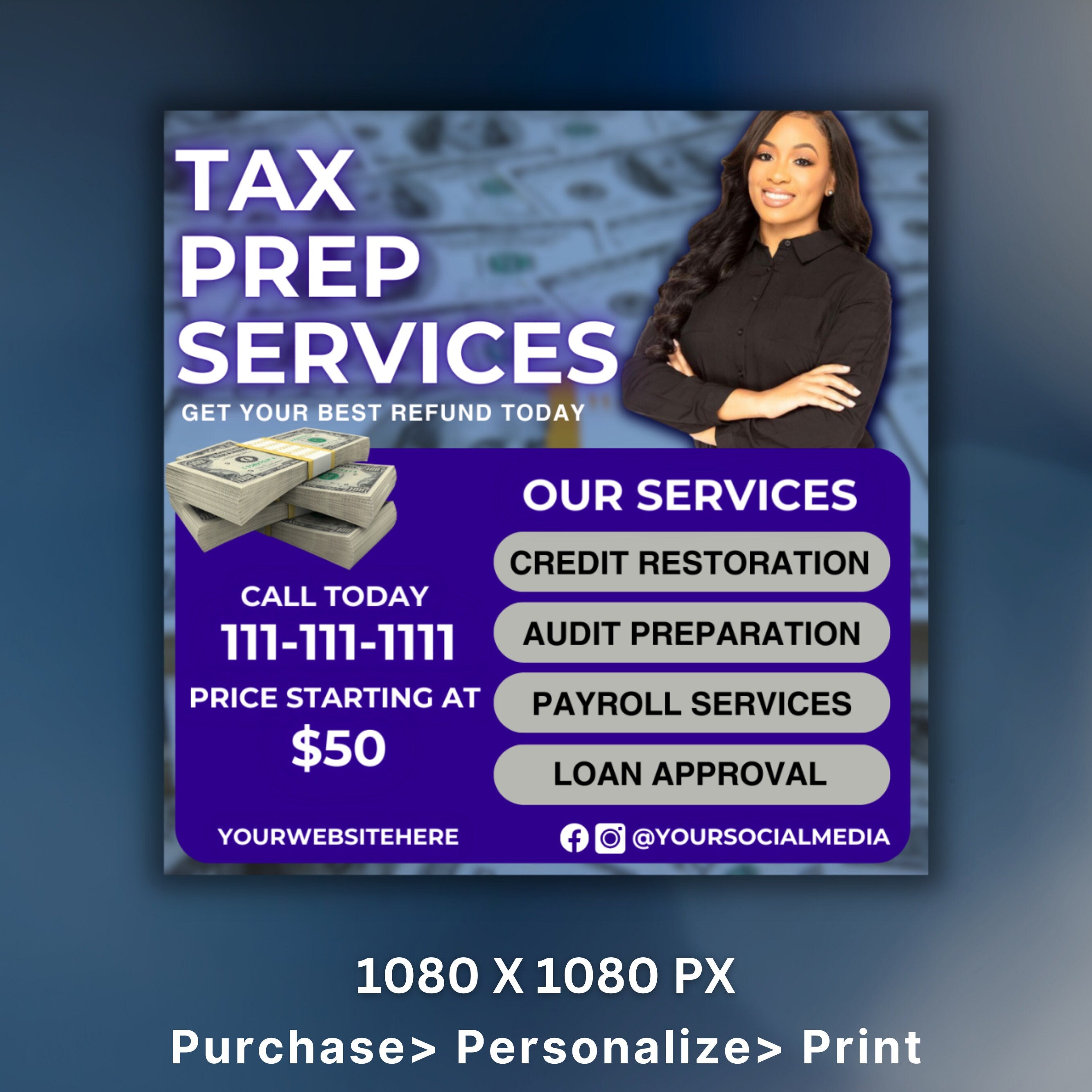 Tax Prep Flyer, Tax Prep Instagram, Tax Flyer Template, Preparation Flyers, Tax Prep Templates, Tax Preparation Post