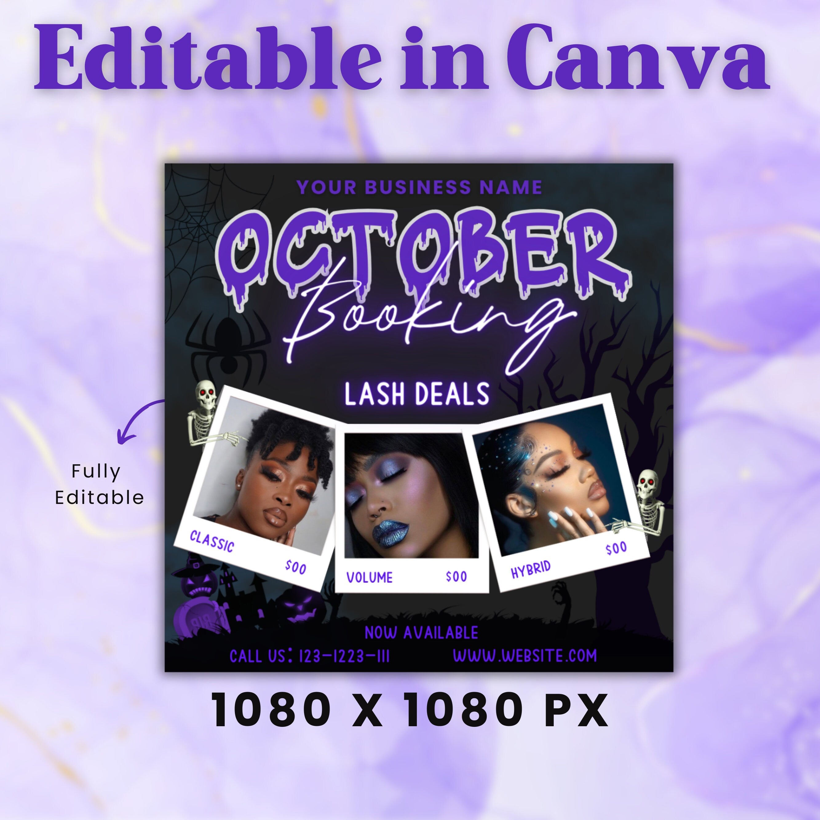 October Booking Flyer, Lash Flyer / Lash Special Flyer, DIY Flyer Design, Halloween Flyer, Social Media Flyer, Canva Flyer Template