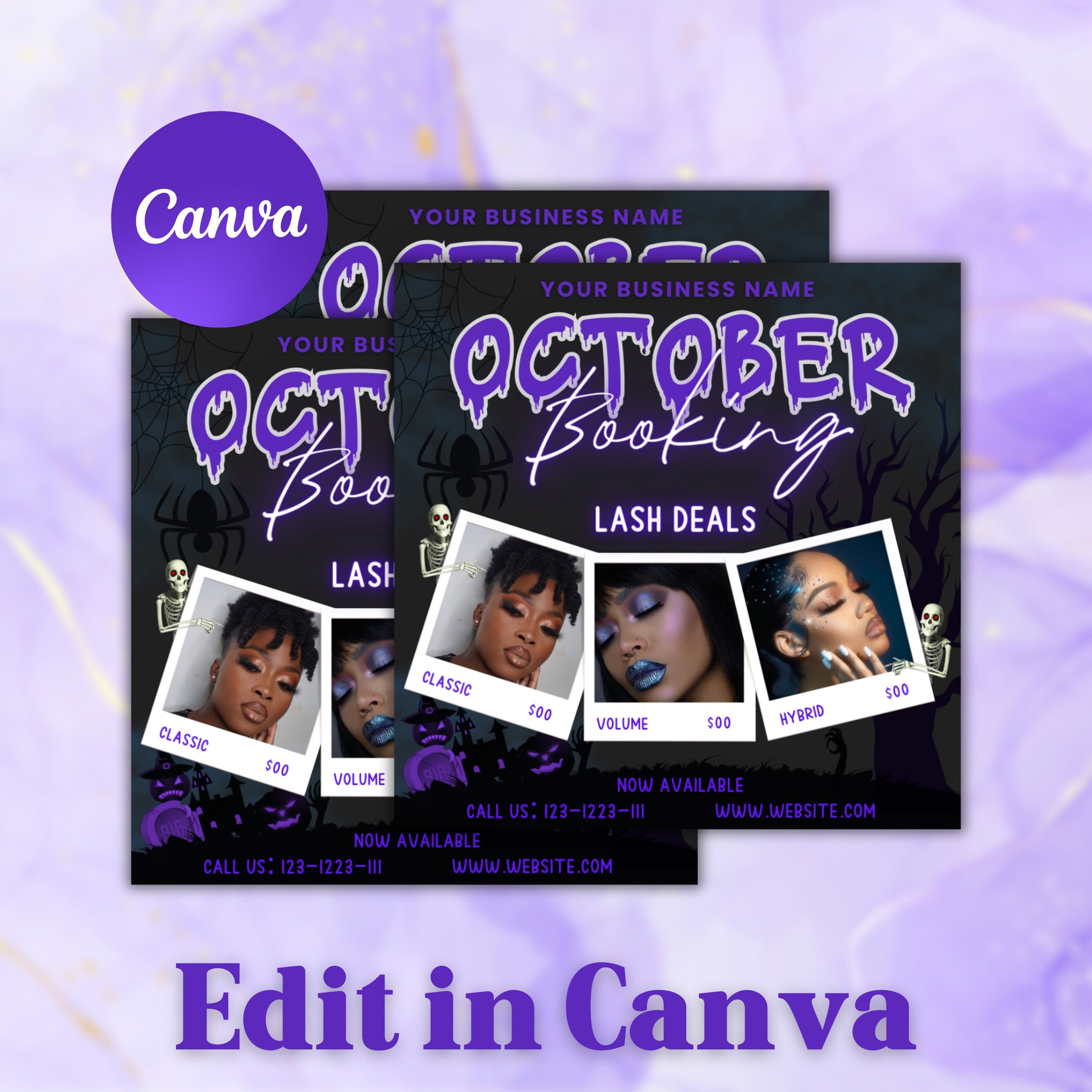 October Booking Flyer, Lash Flyer / Lash Special Flyer, DIY Flyer Design, Halloween Flyer, Social Media Flyer, Canva Flyer Template