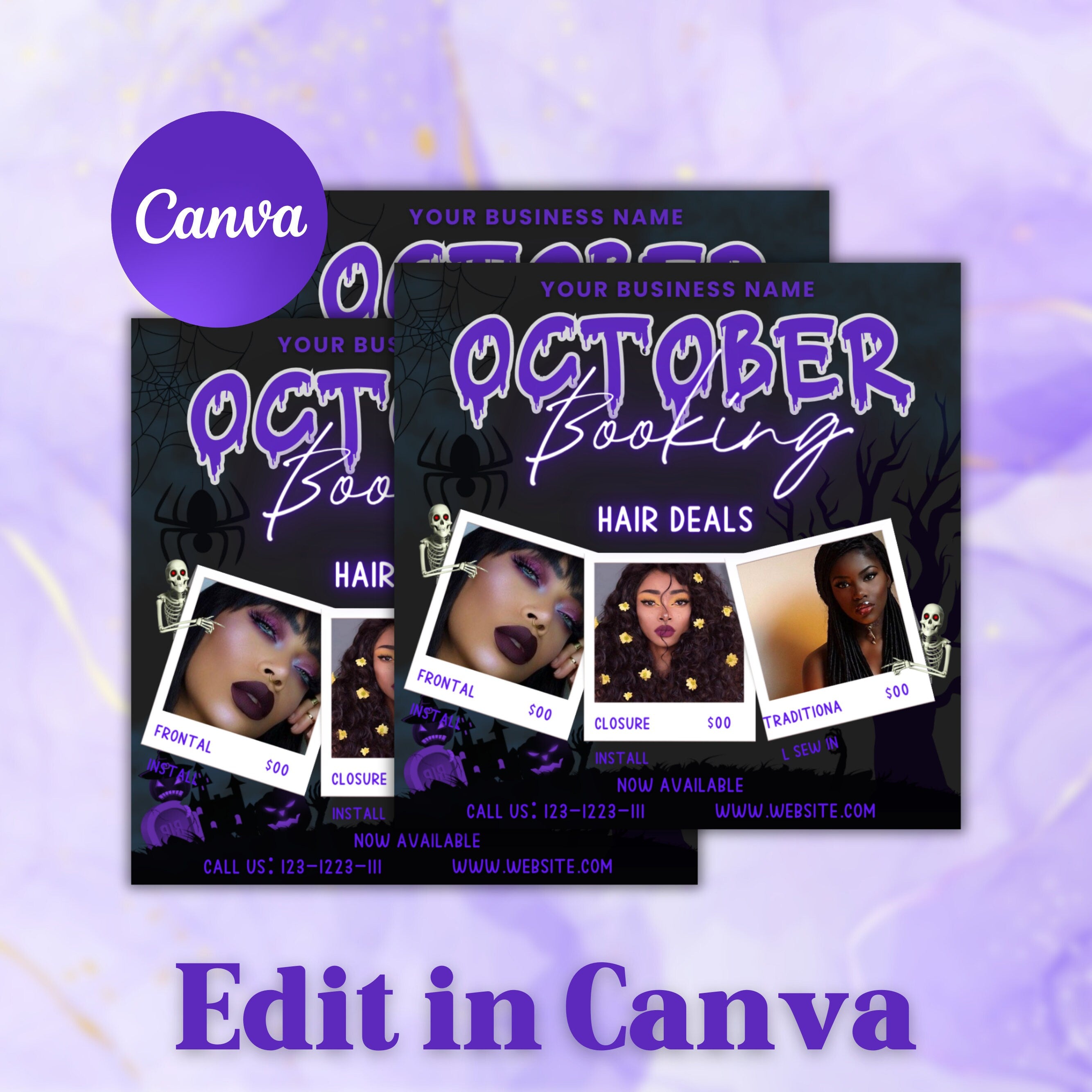 October Booking Flyer, Hair Braiding, Hair Flyer, Fall Hair Flyer, Booking Flyer, Social Media Flyer, Canva Flyer Template