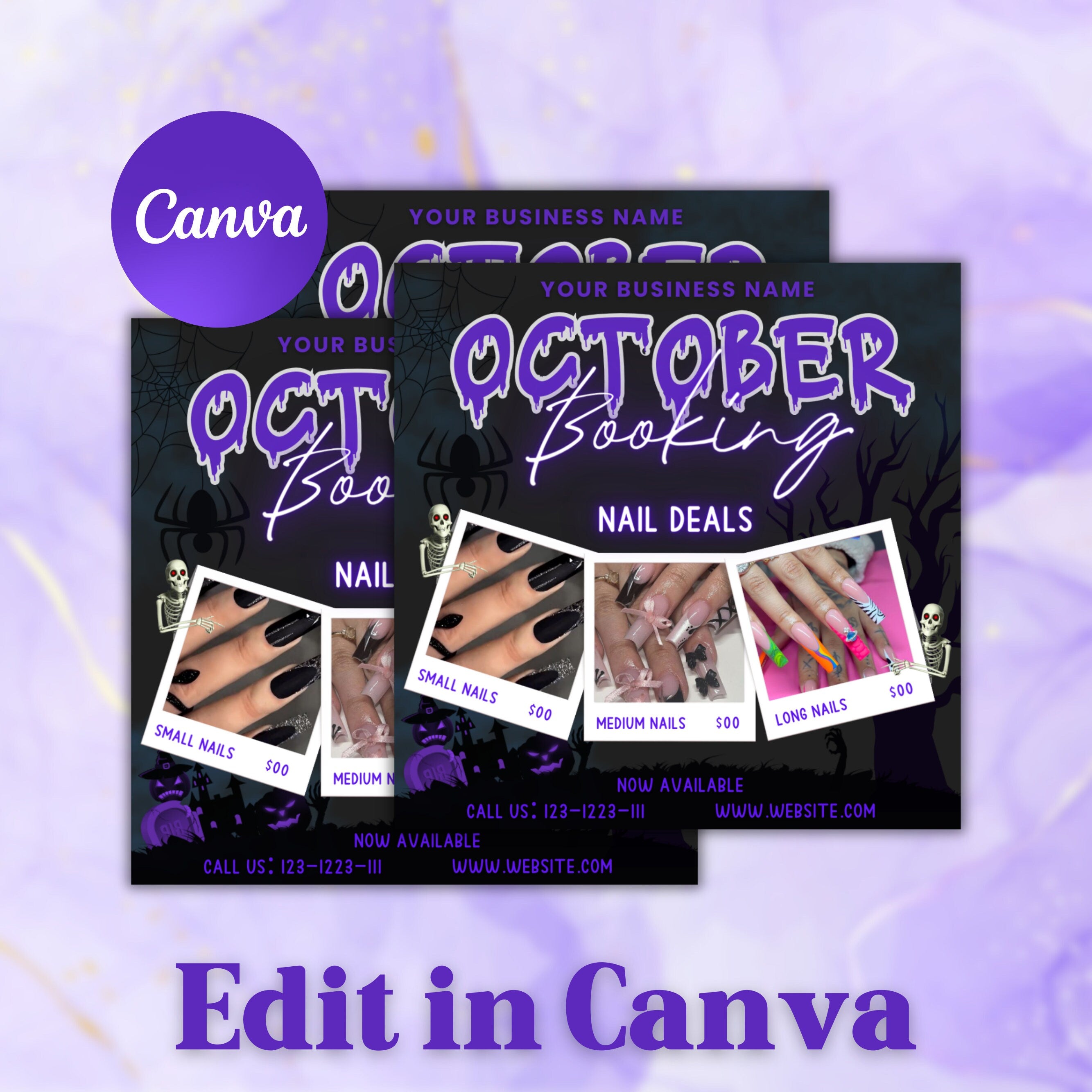 October Booking Flyer, Nail Special Flyer, Beauty Flyer, Halloween Flyer, Booking Flyer, Social Media Flyer, Canva Flyer Template