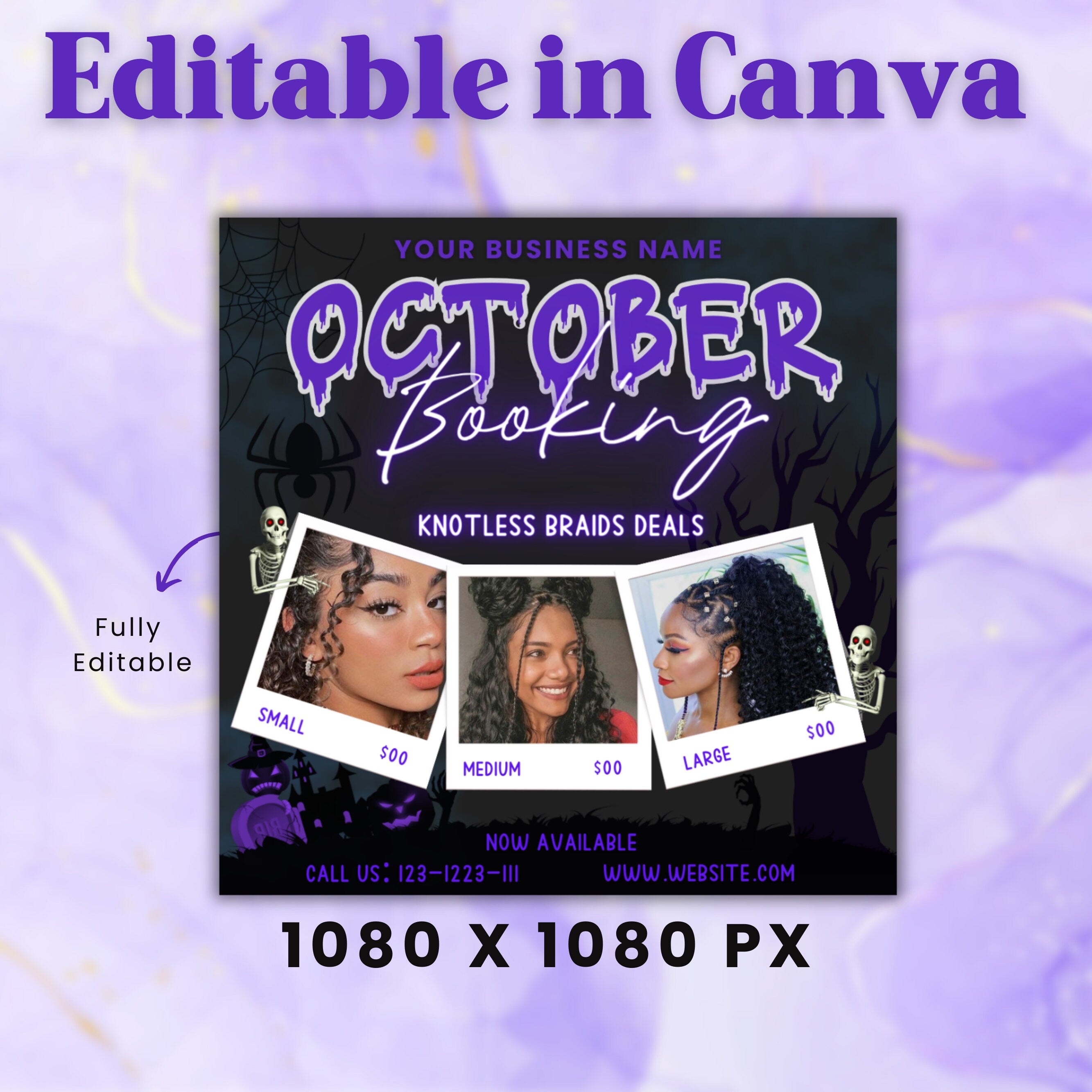 October Knotless Braid Deals Flyer, Booking Flyer, Braids Flyer, Halloween Flyer, Beauty Flyer, Social Media Flyer, Canva Flyer Template