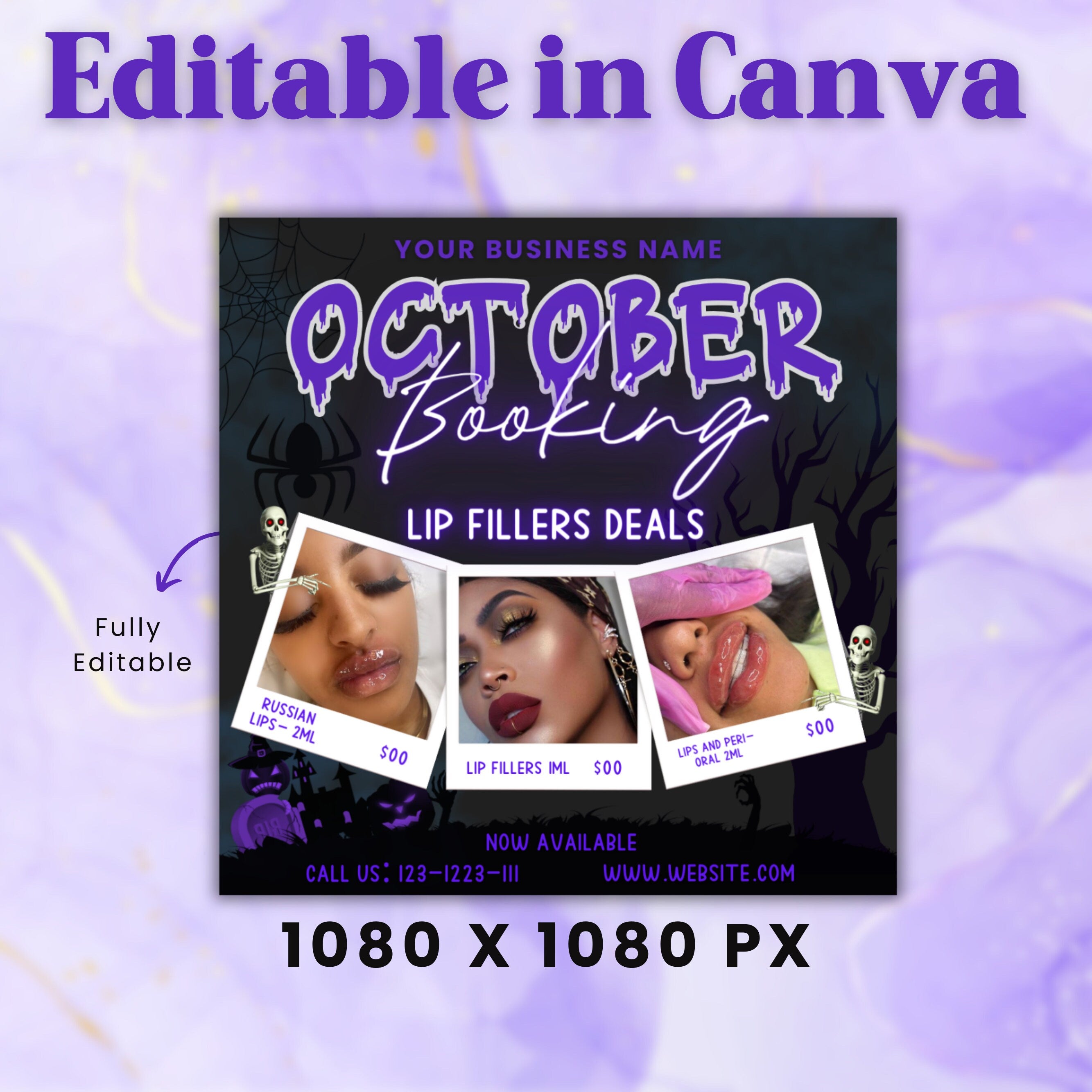 October Booking Flyer, Lip Filler Flyer, Booking Flyer, DIY Flyer Design, Halloween Flyer, Social Media Flyer, Canva Flyer Template