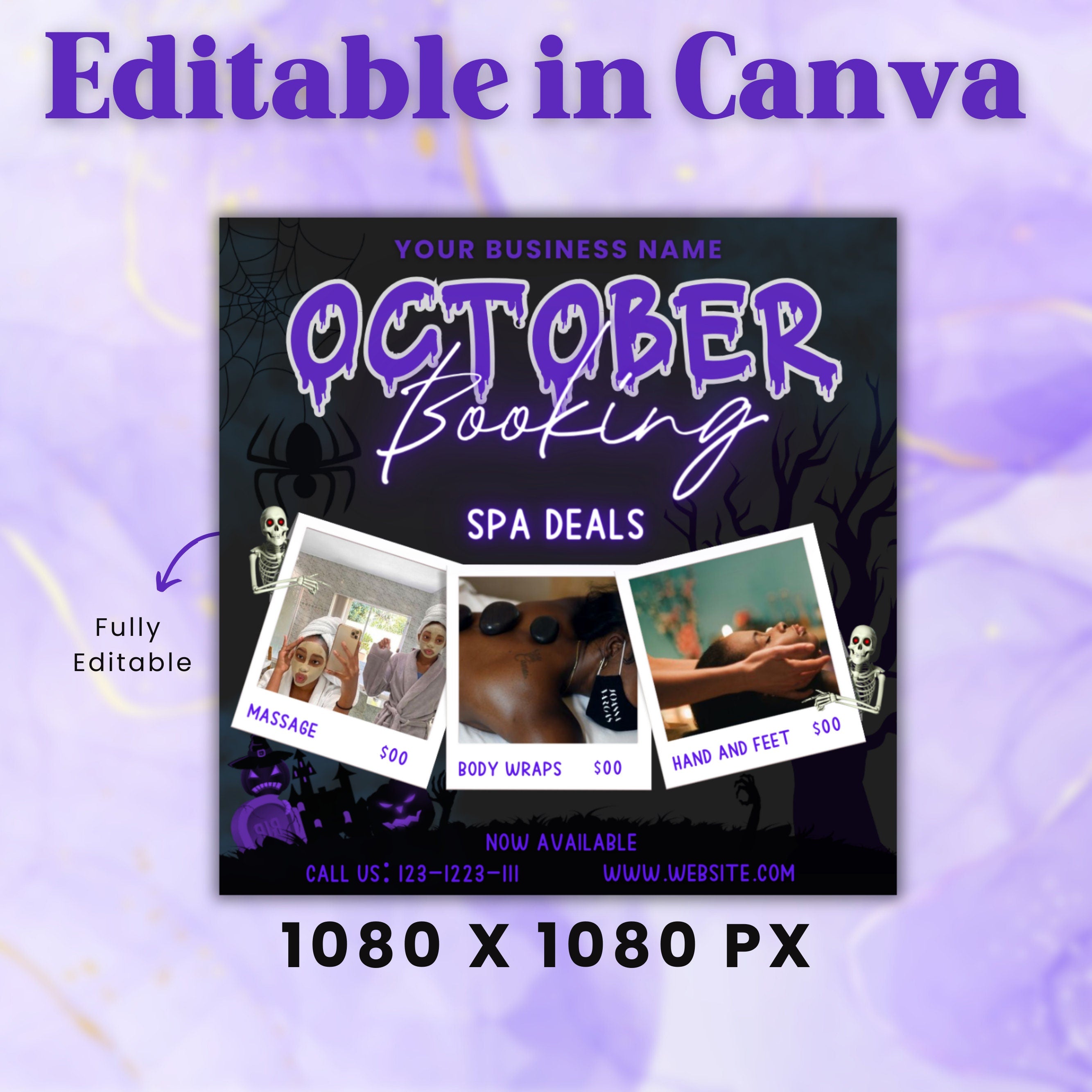 October Booking Flyer, Spa Flyer, Booking Flyer, DIY Flyer Design, Halloween Flyer, Social Media Flyer, Canva Flyer Template