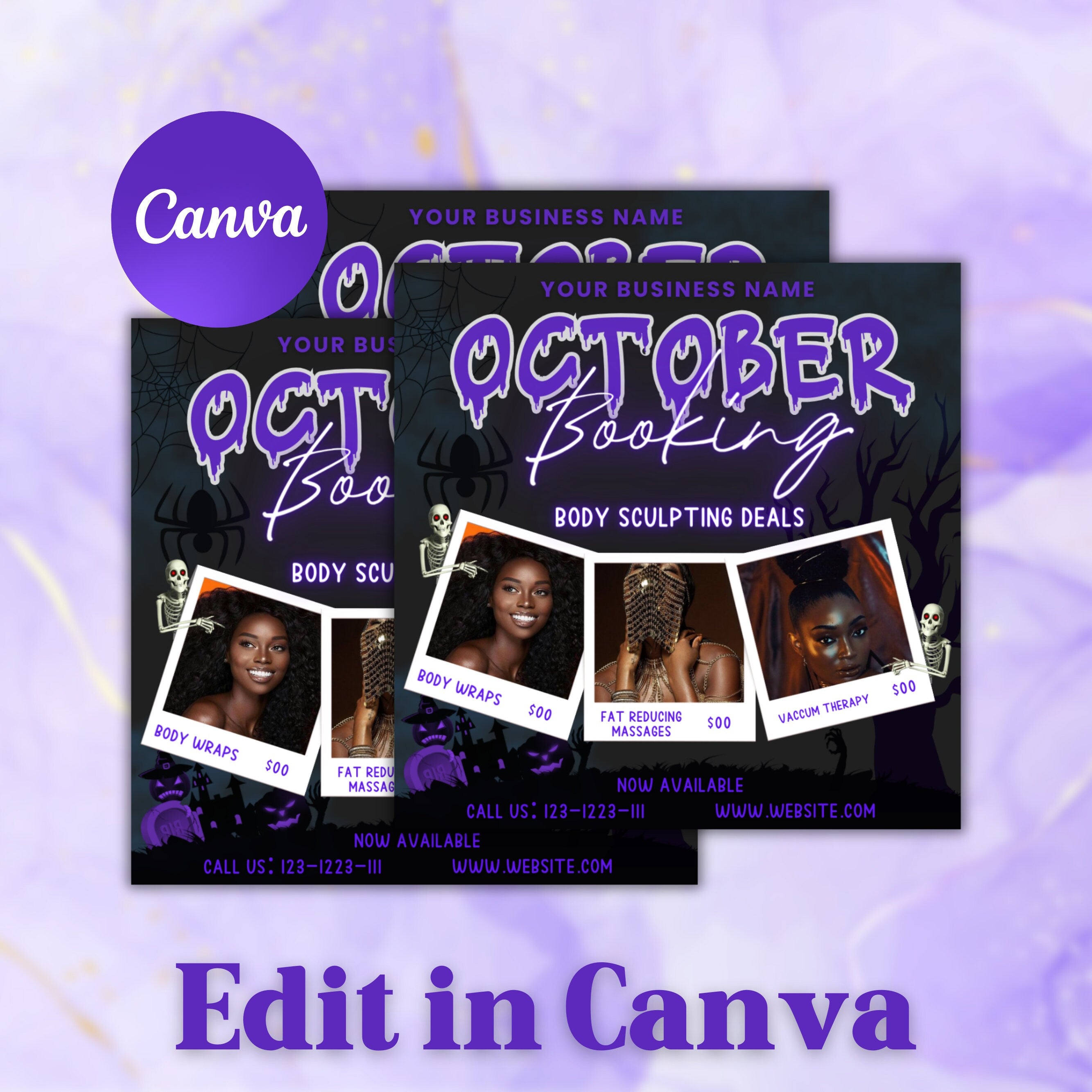 October Booking Flyer, Body Sculpting Flyer, Booking Flyer, DIY Flyer Design, Halloween Flyer, Social Media Flyer, Canva Flyer Template