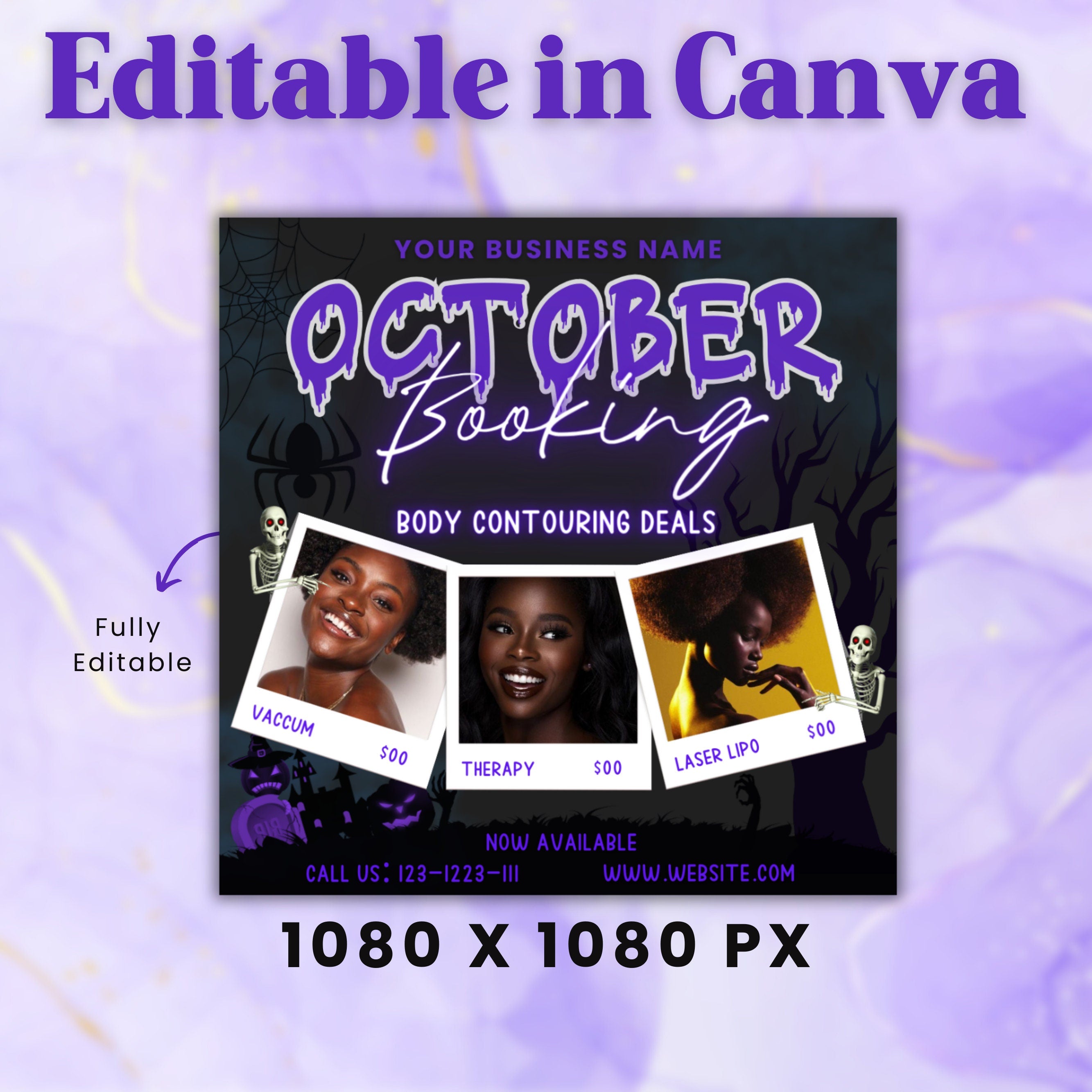 October Booking Flyer, Body Contouring Flyer, Booking Flyer, DIY Flyer Design, Halloween Flyer, Social Media Flyer, Canva Flyer Template