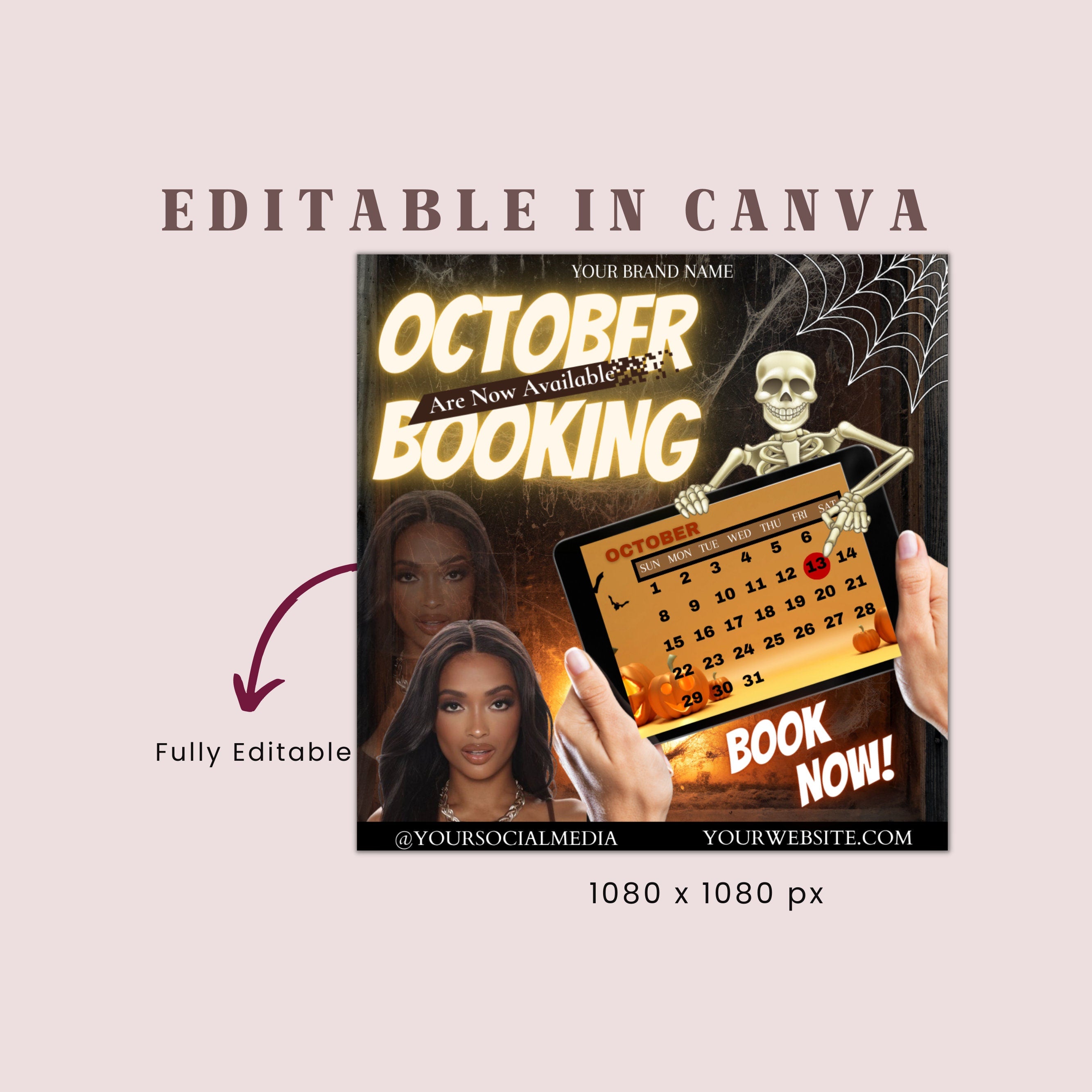 October Booking Flyer, Appointment Flyer, Book Now Flyer, Halloween Flyer, Beauty Flyer, Social Media Flyer, Canva Flyer Template