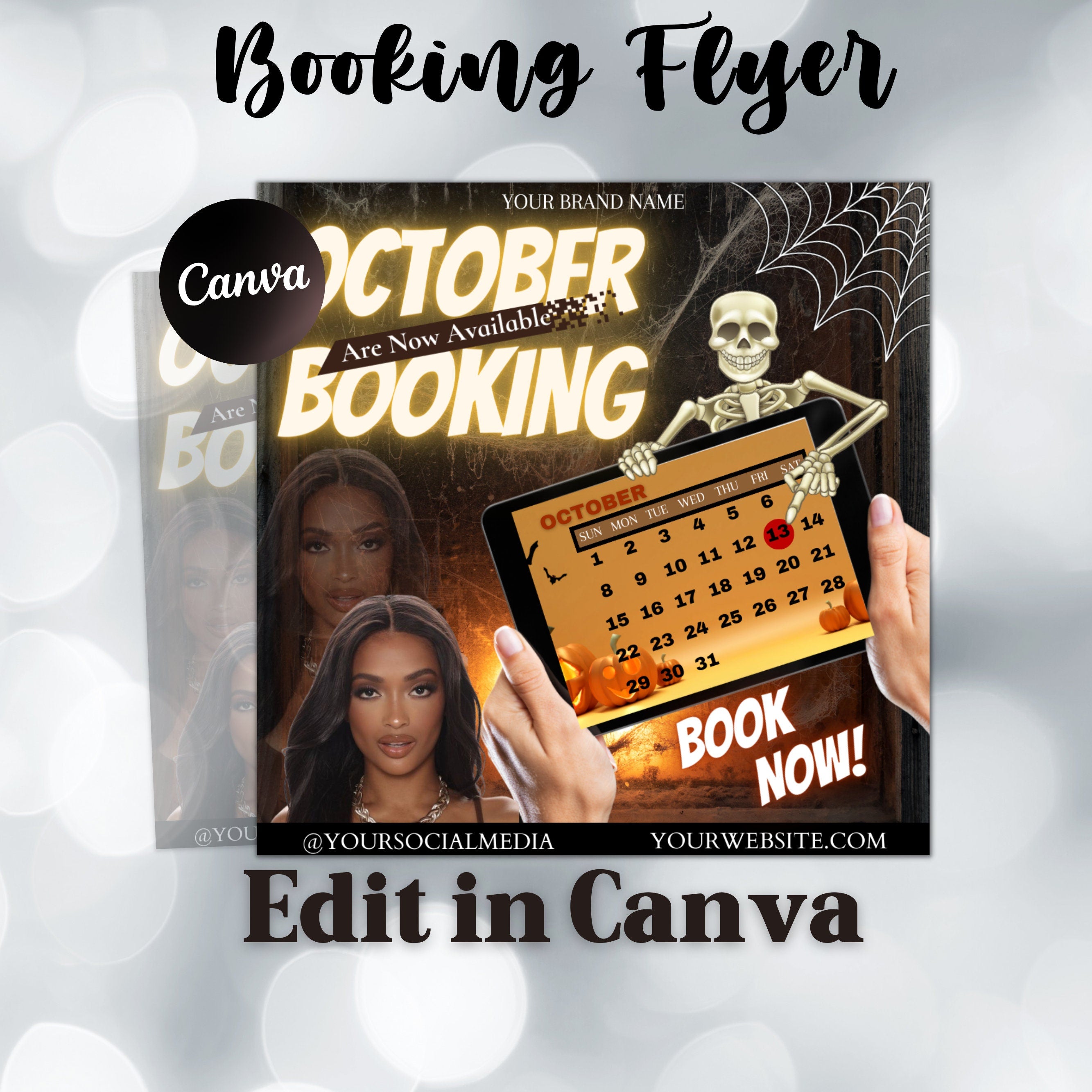 October Booking Flyer, Appointment Flyer, Book Now Flyer, Halloween Flyer, Beauty Flyer, Social Media Flyer, Canva Flyer Template