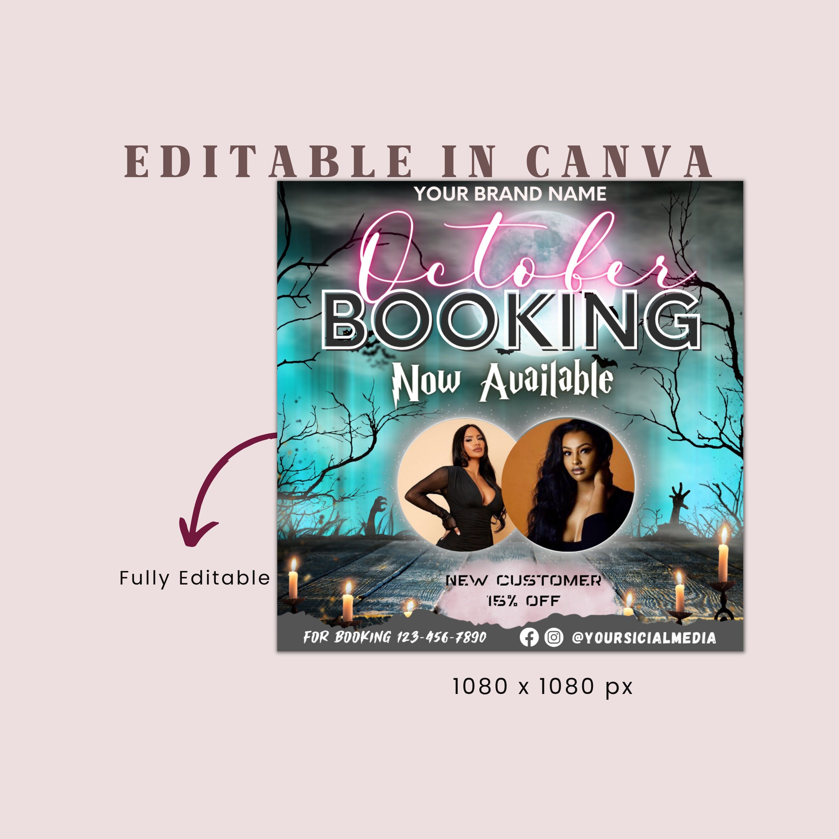 October Booking Flyer, Appointment Flyer, Book Now Flyer, Halloween Flyer, Beauty Flyer, Social Media Flyer, Canva Flyer Template