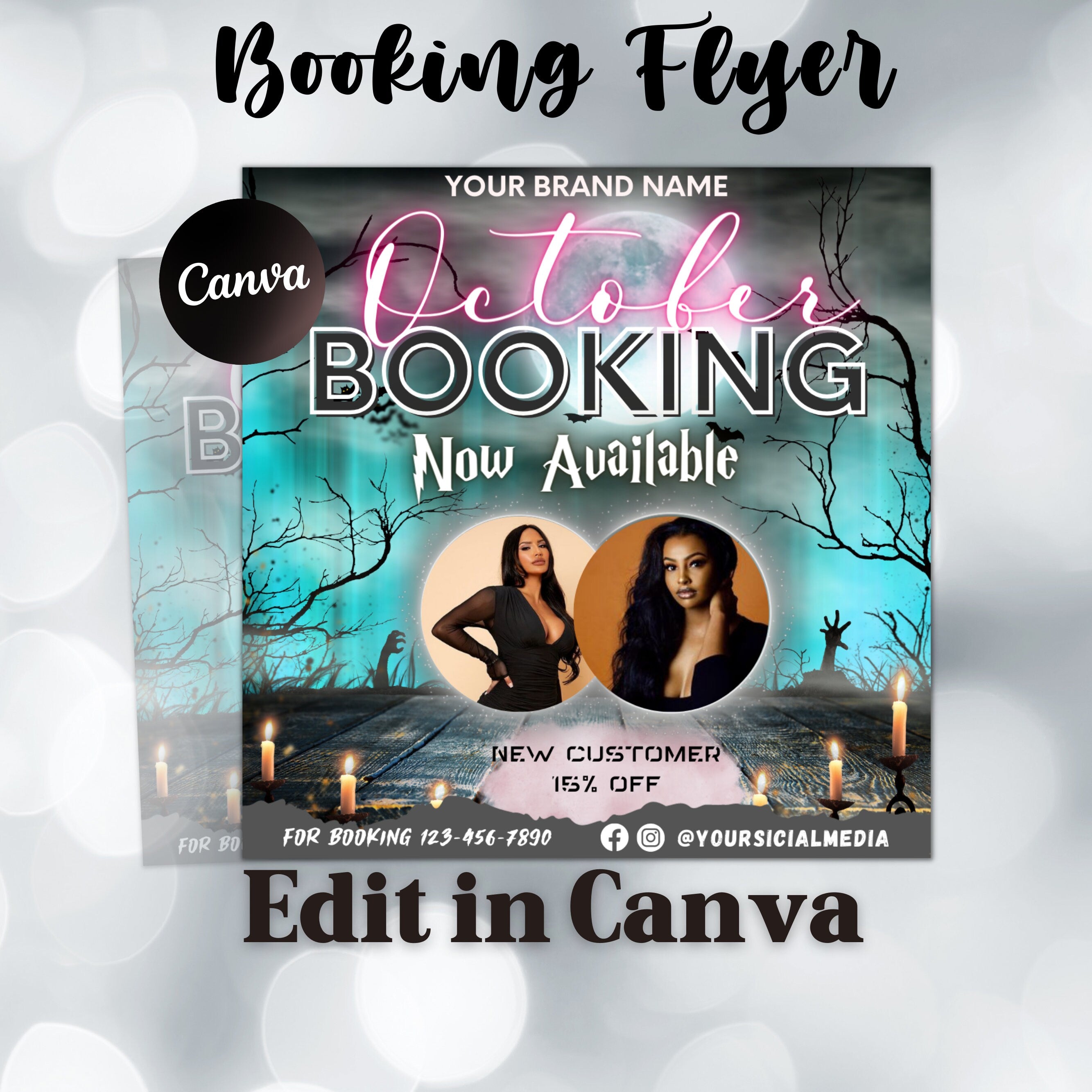 October Booking Flyer, Appointment Flyer, Book Now Flyer, Halloween Flyer, Beauty Flyer, Social Media Flyer, Canva Flyer Template