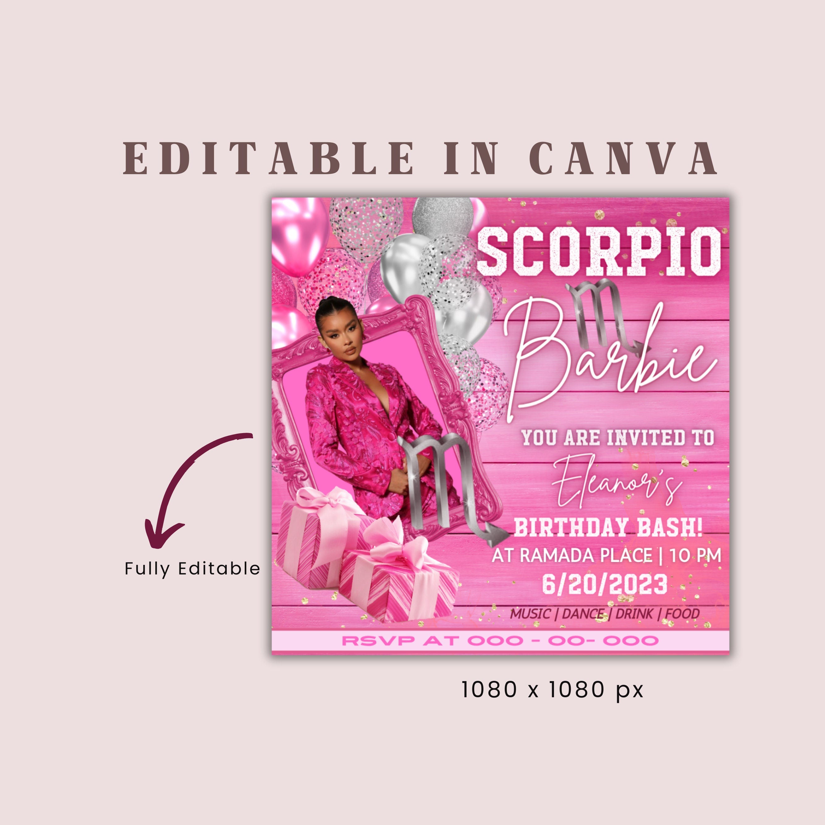 Editable Scorpio Birthday Flyer, Birthday Template, Birthday Girl, Pink Birthday Flyer, Scorpio Season, Party Flyer, Celebration Flyer