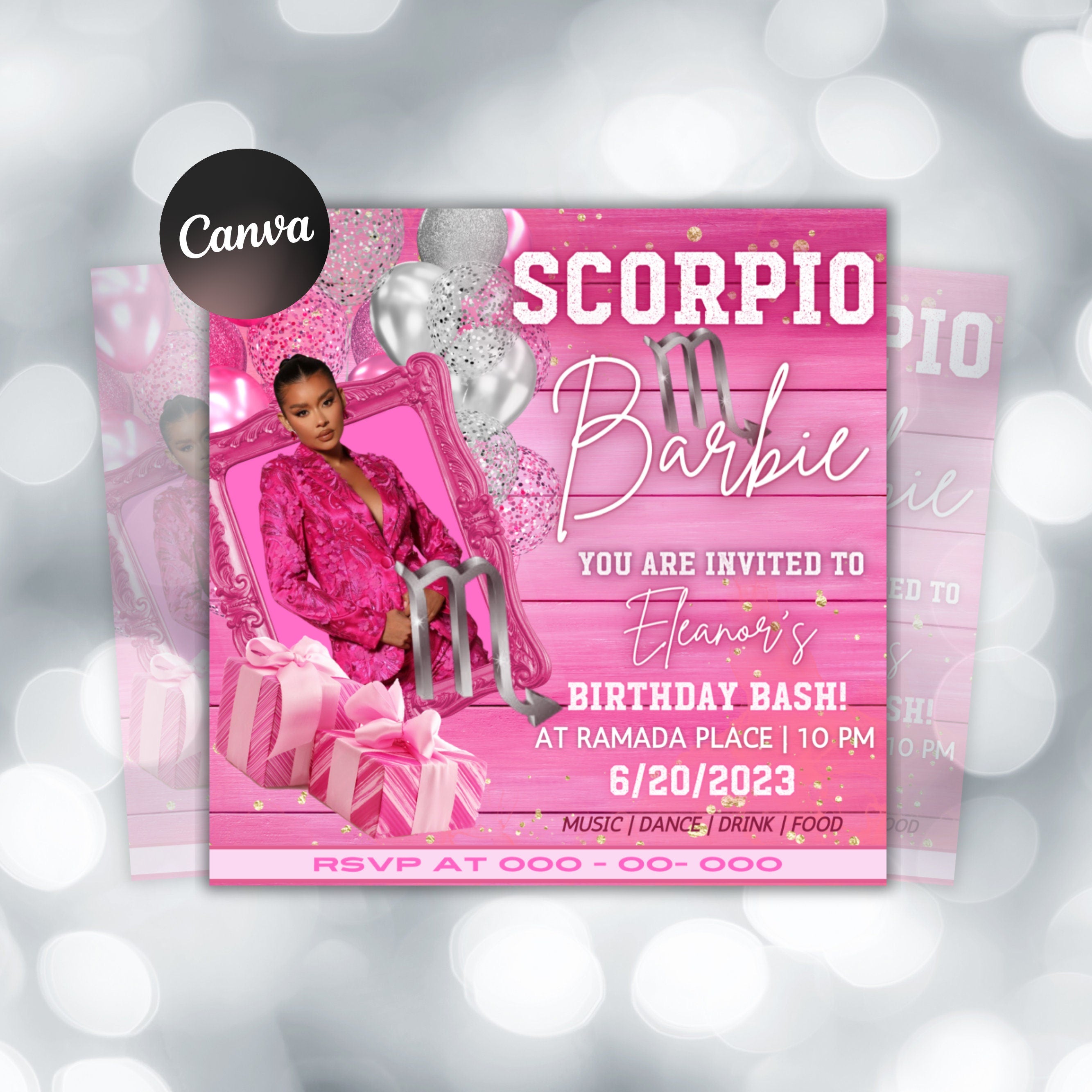 Editable Scorpio Birthday Flyer, Birthday Template, Birthday Girl, Pink Birthday Flyer, Scorpio Season, Party Flyer, Celebration Flyer